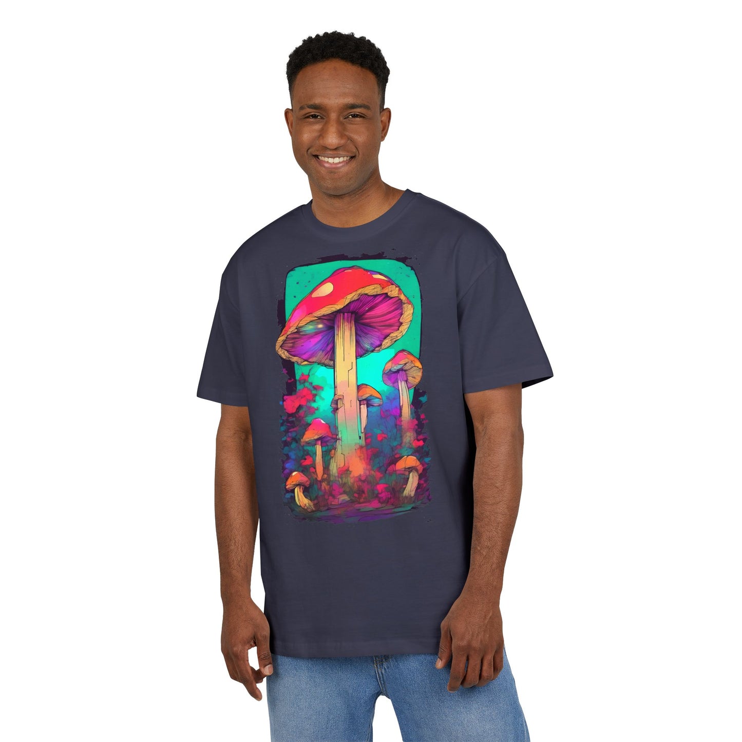 Vibrant Mushroom Art Oversized Tee, Unisex Graphic T-Shirt, Trendy Casual Style, Nature Lover Gift, Festival Clothing, Psychedelic Design