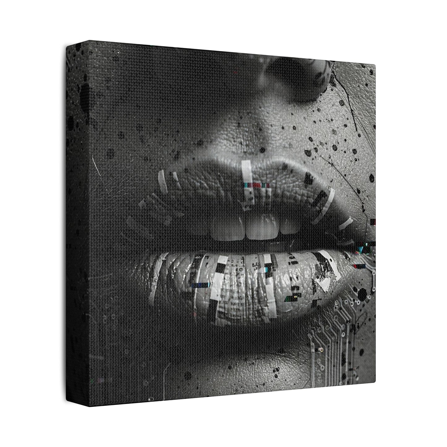 Gothic Lips Art Canvas, Digital Art Print, Unique Home Decor, Contemporary Wall Art, Cyberpunk Aesthetic, Perfect Gift