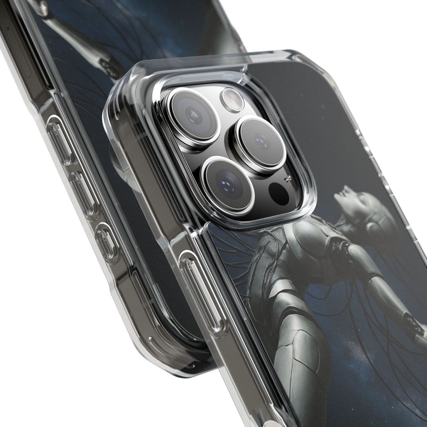 Futuristic Phone Case, Artistic Clear Impact Case for Tech Lovers, Robot Design Phone Cover, Unique Gift for Geeks, Space Theme