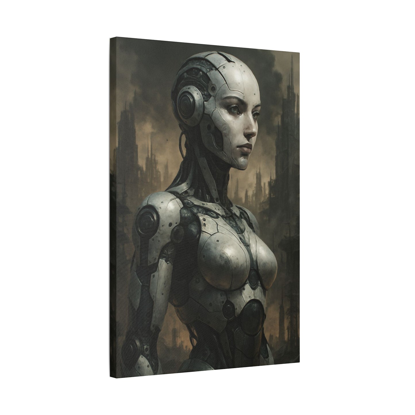 Futuristic Robot Canvas Art, Stretched Painting, Wall Decor for Tech Lovers, Sci-Fi Home Office, Unique Gift Idea, AI Artwork