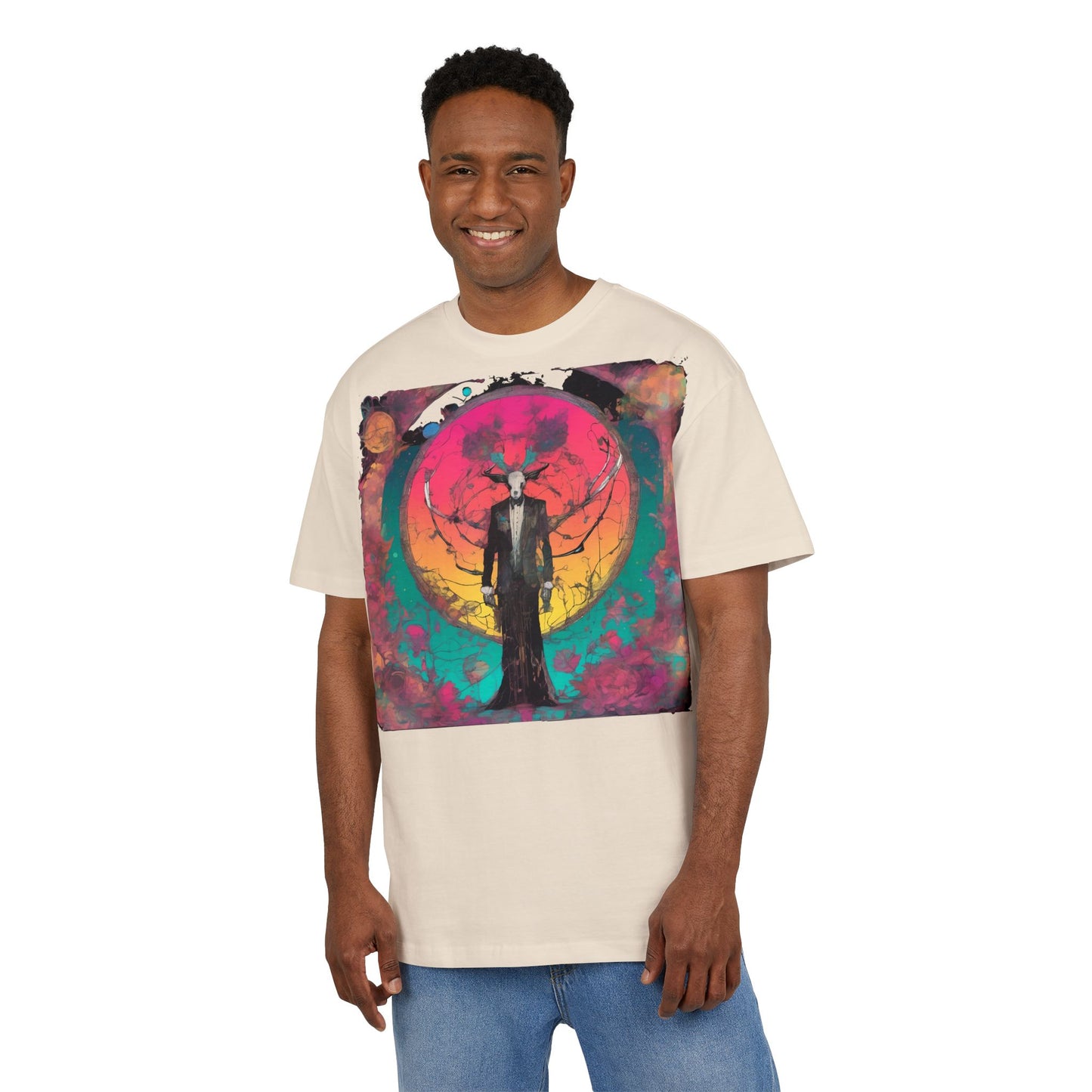 Vibrant Artistic Oversize Tee - Unisex Heavyweight T-Shirt, Bohemian Style, Gift for Art Lovers, Festival Wear, Casual Chic