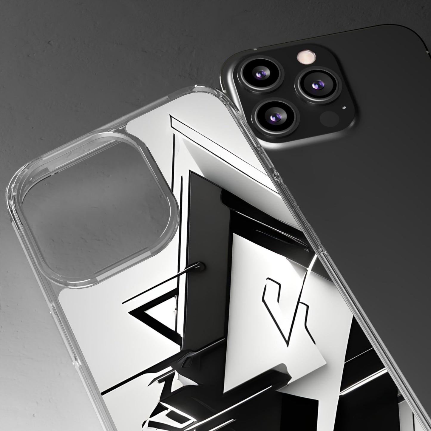 Clear Phone Case with Abstract Edgy Design Print