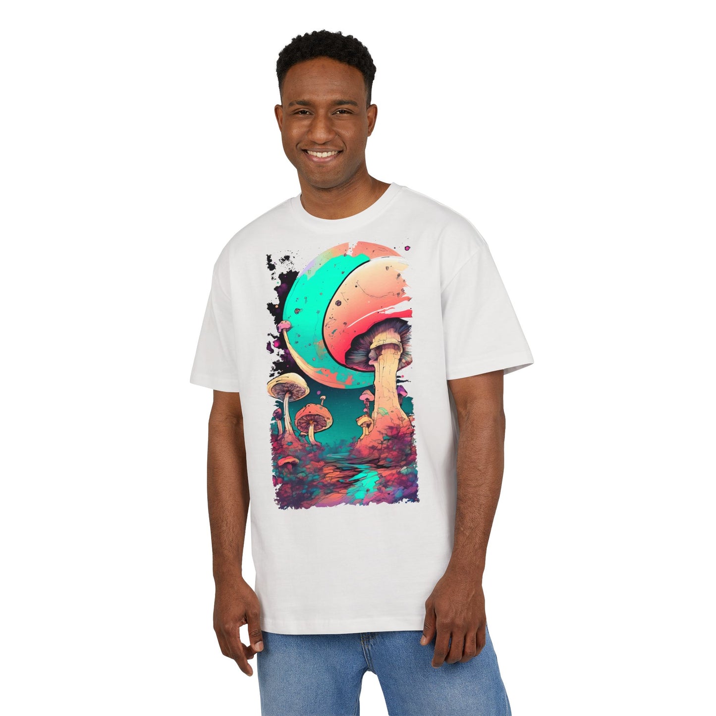 Cosmic Mushroom Graphic Tee, Unisex Oversized Shirt, Boho Vibe Top, Festival Wear, Unique Gift for Nature Lovers, Relaxed Fit Shirt