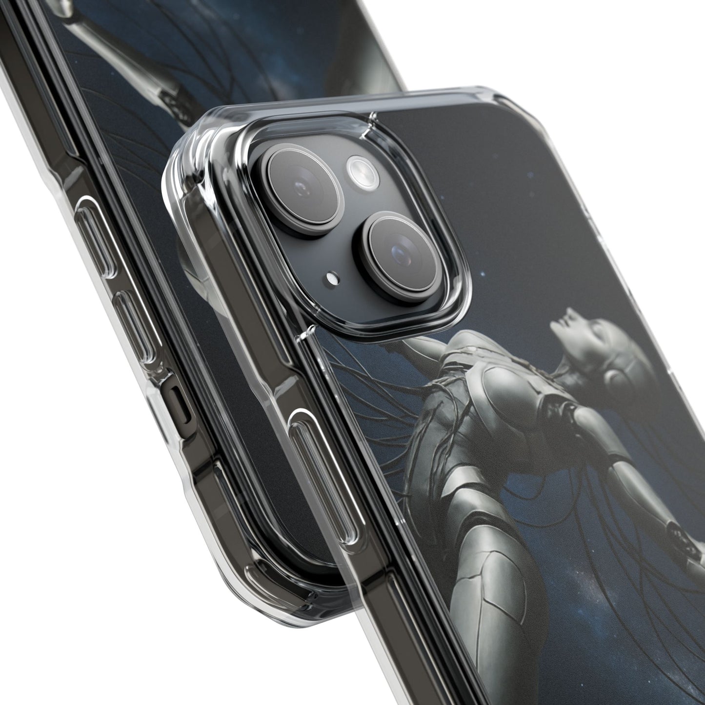 Futuristic Phone Case, Artistic Clear Impact Case for Tech Lovers, Robot Design Phone Cover, Unique Gift for Geeks, Space Theme