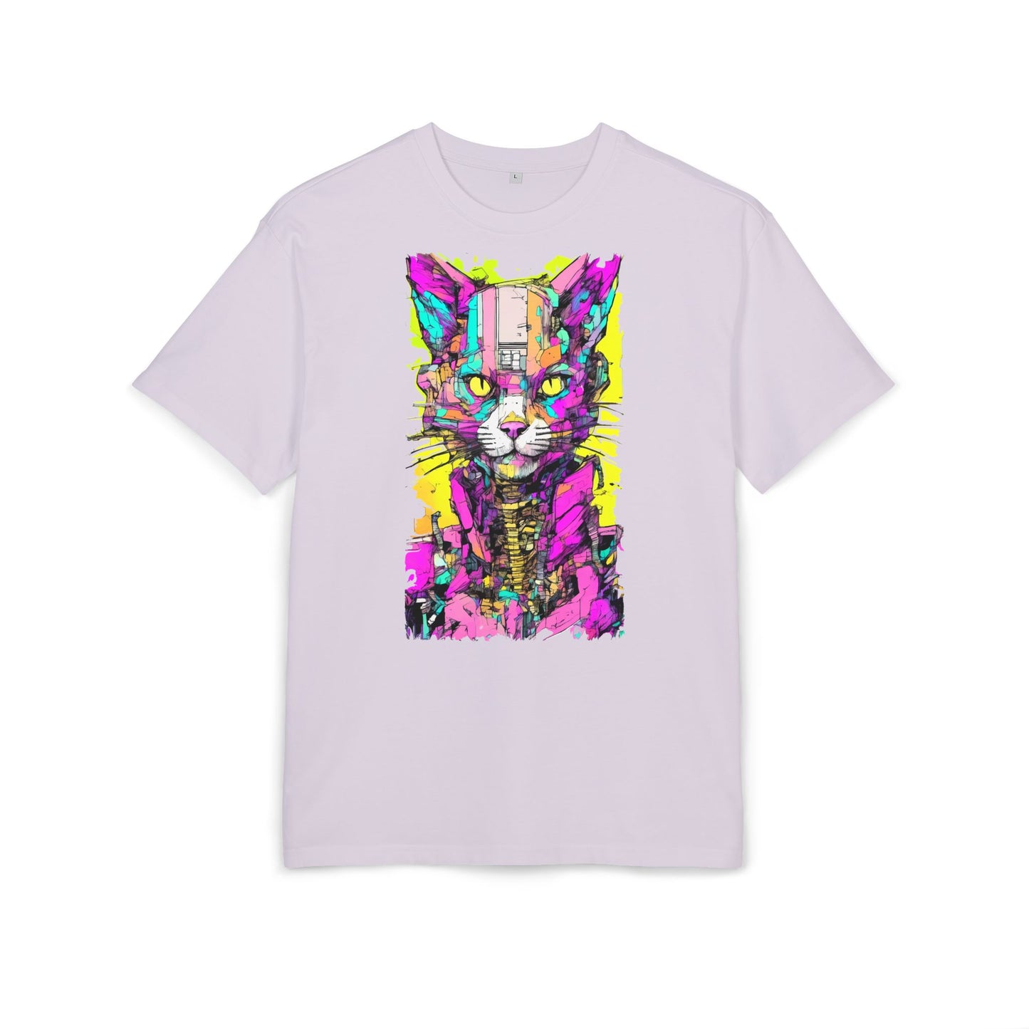 Colorful Cat Graphic Tee, Unisex Heavy Oversize T-Shirt, Funky Cat Art Shirt, Gift for Cat Lovers, Unique Casual Wear