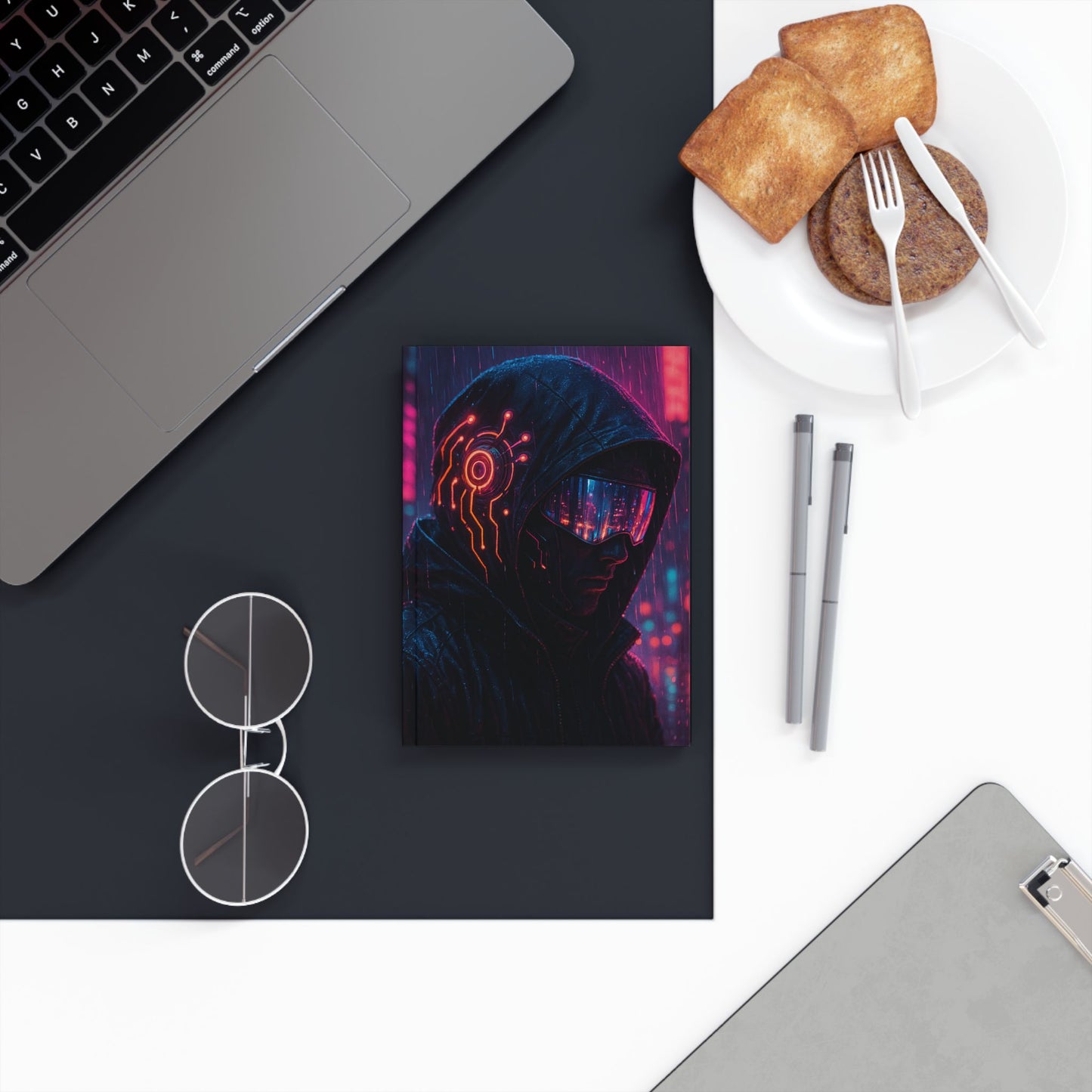 Cyberpunk Hard Backed Journal, Neon Aesthetic Notebook, Gift for Artists, Sci-Fi Inspiration, Creative Writing