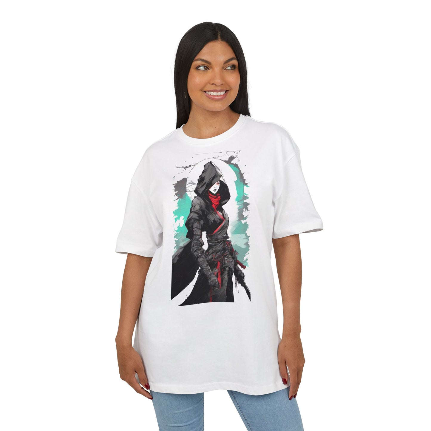 Hooded Warrior Oversize Tee | Unisex Graphic Shirt | Comfortable Casual Wear | Perfect for Comic Con, Gift for Gamers, Streetwear Fashion