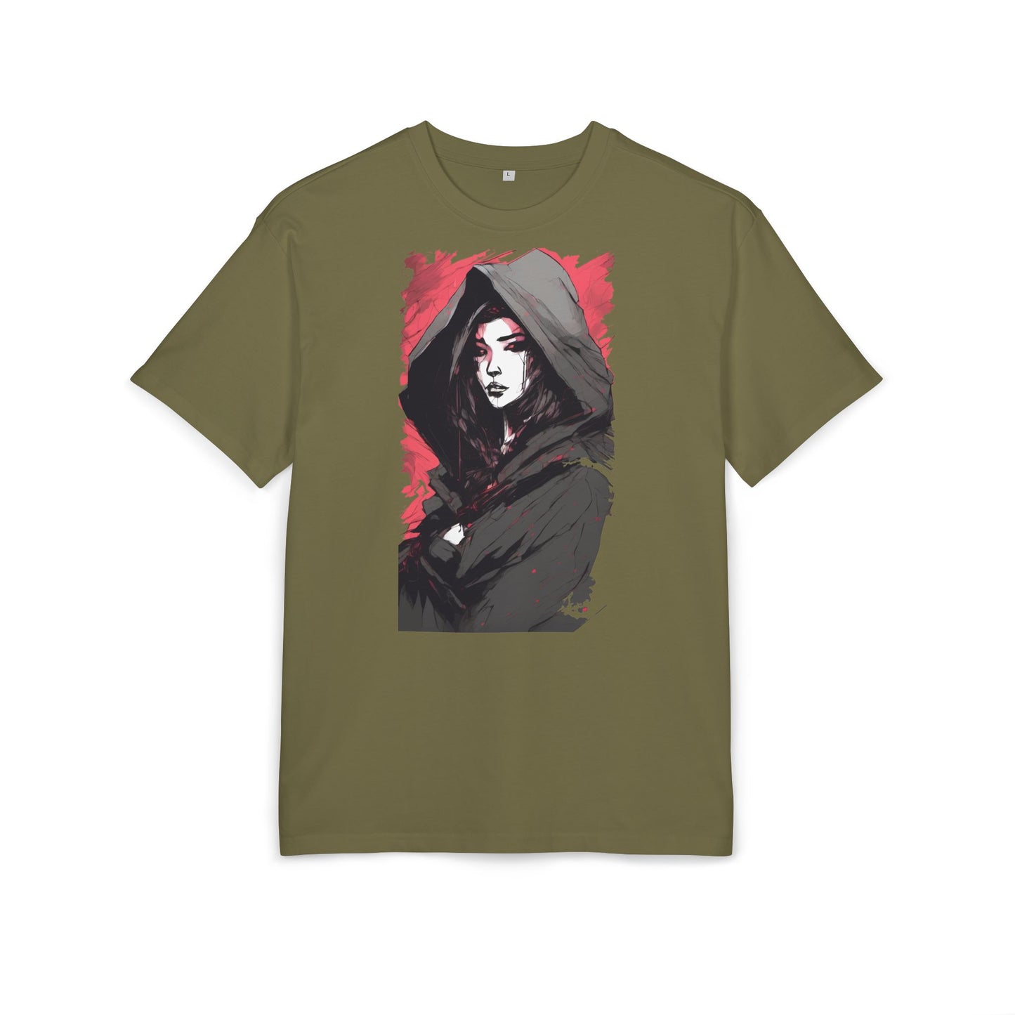 Artistic Oversize Tee with Hooded Character Design, Unisex Streetwear, Graphic Tee, Casual Wear, Unique Gift, Fashion Statement