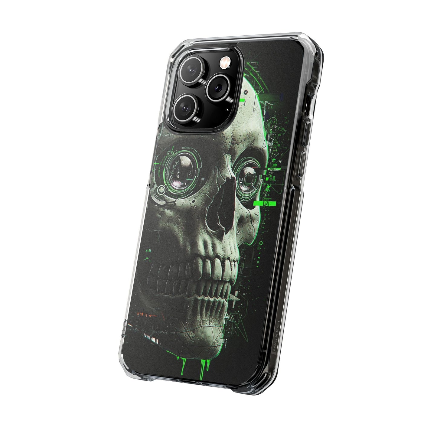 Gothic Skull Phone Case, Cyberpunk Design, Clear Impact Protection, Unique Gift for Him, Halloween Accessories, Tech Lover