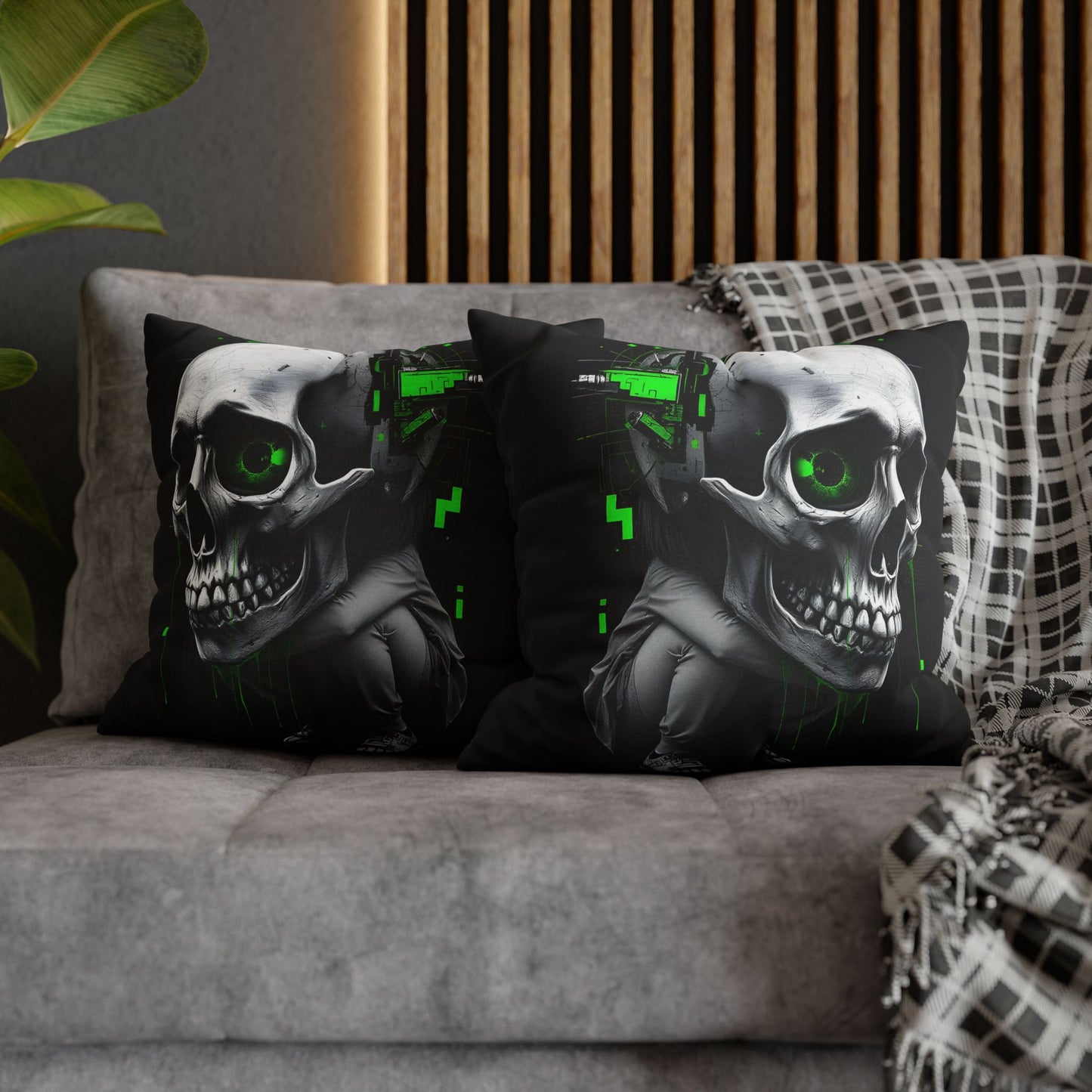 Edgy Skull Pillowcase | Gaming Decor, Modern Home Accent, Halloween Gift, Unique Couch Pillow, Cyberpunk Style