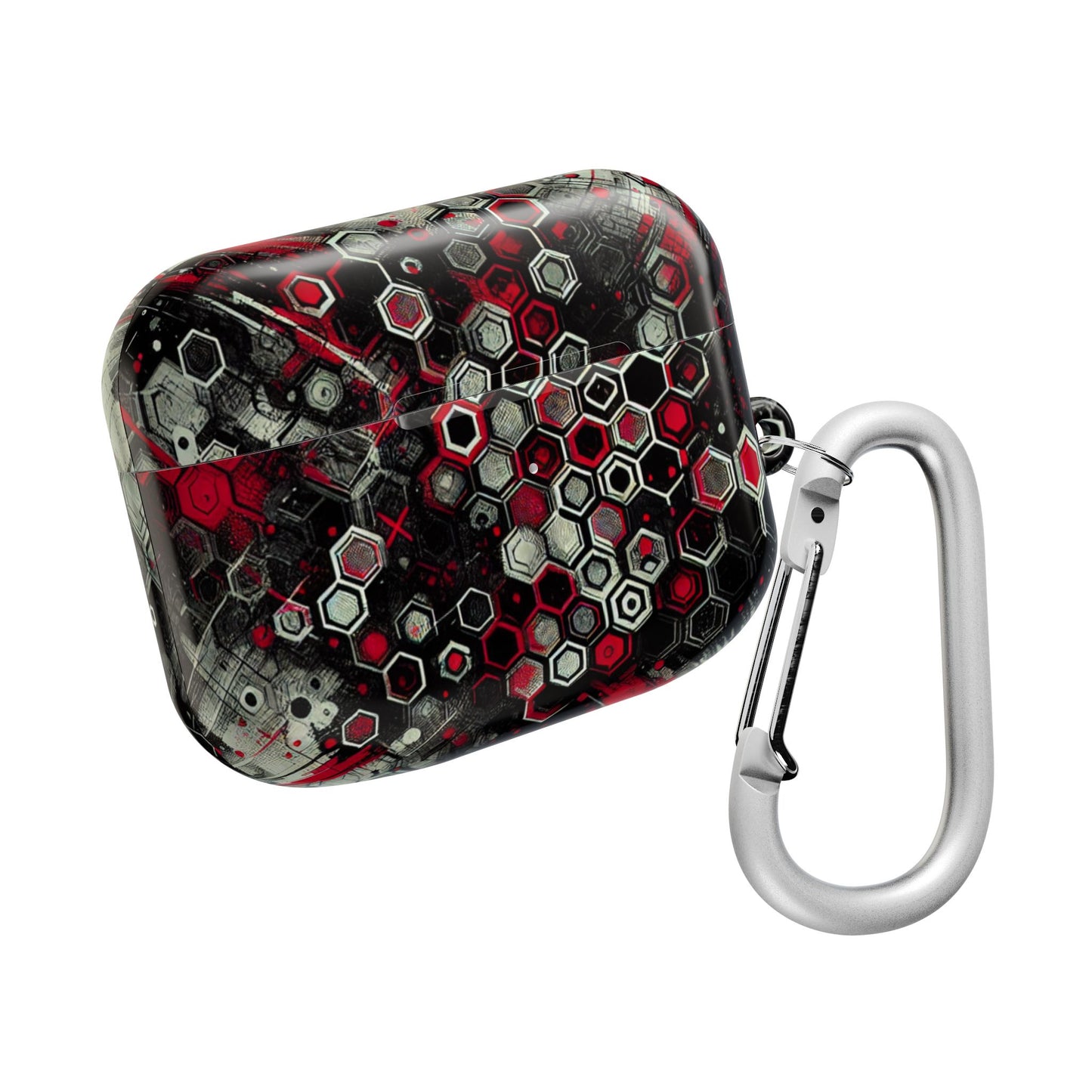 Hexagonal Red & Black AirPod Case | Trendy Tech Accessory, Unique Gifts for Music Lovers, Stylish Earbud Protection