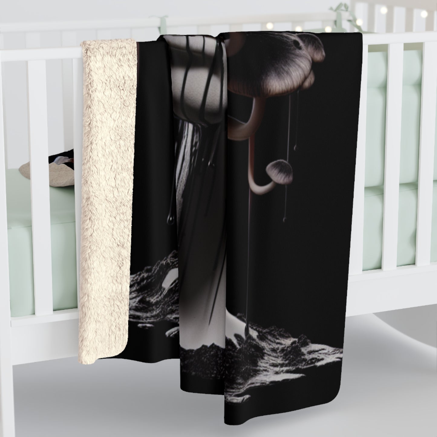 Mystical Mushroom Sherpa Fleece Blanket - Cozy & Artistic