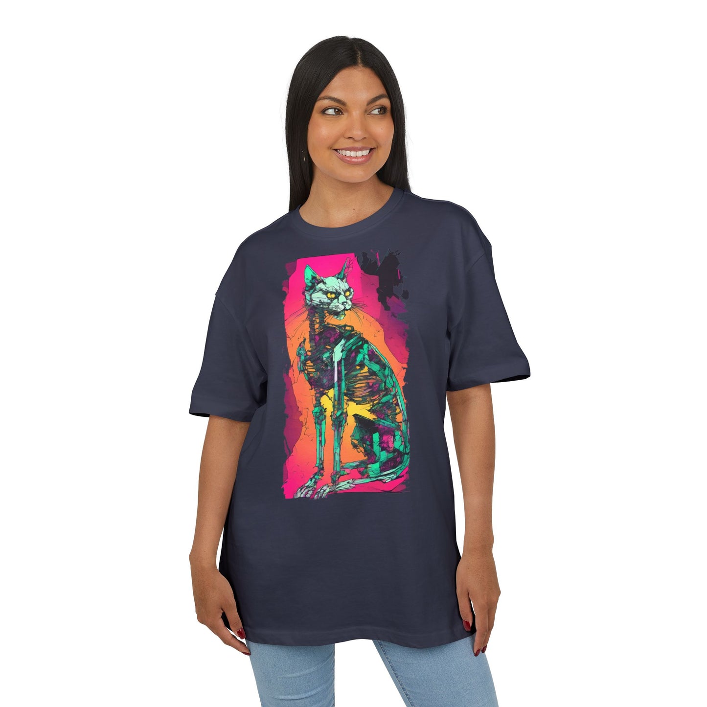 Vibrant Cat Art Tee, Unisex Oversized T-Shirt, Colorful Pet Lover Gift, Unique Graphic Shirt, Casual Everyday Wear