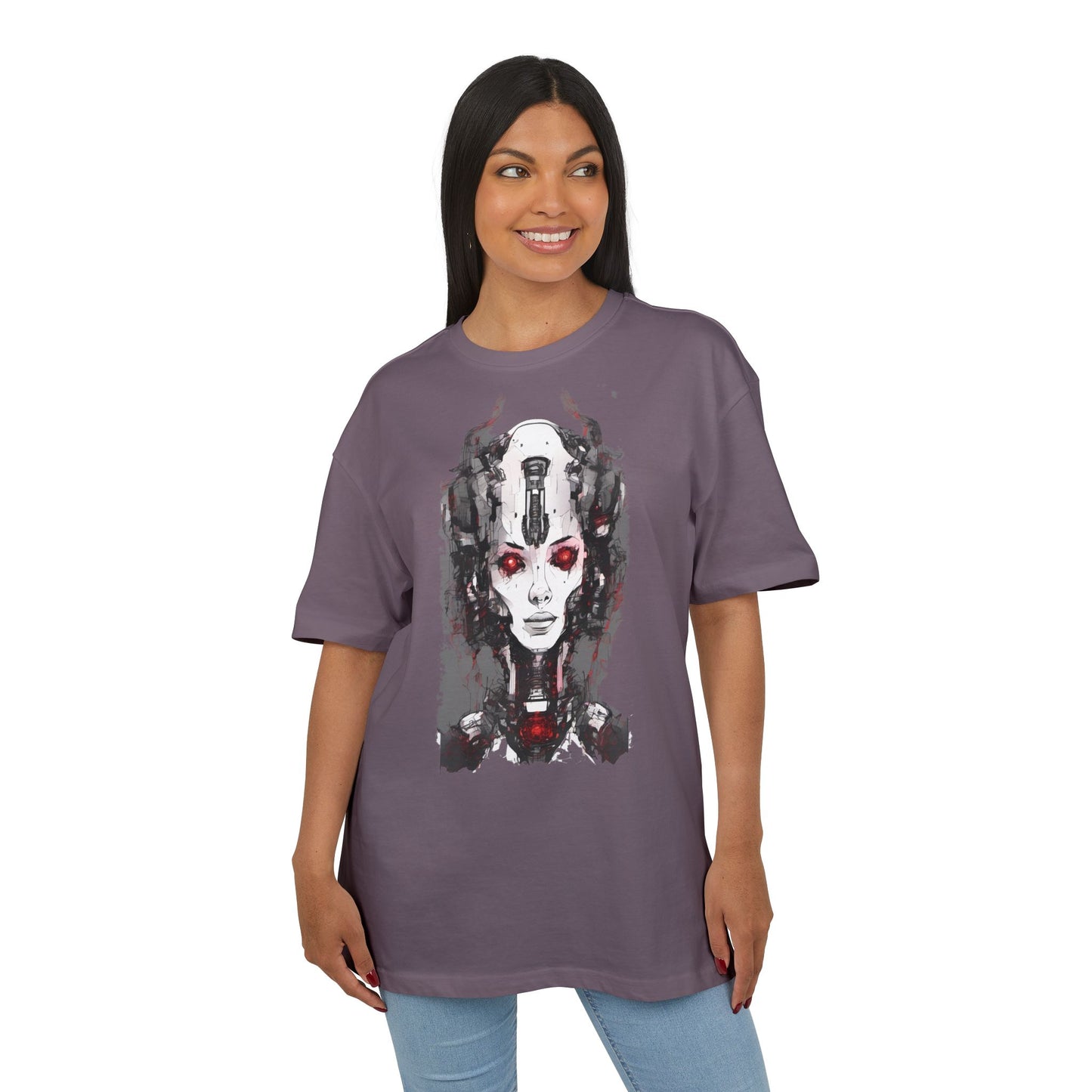 Futuristic Graphic Tee, Unique Oversized T-Shirt, Stylish Casual Wear, Perfect Gift for Art Lovers, Bold Design for Teens