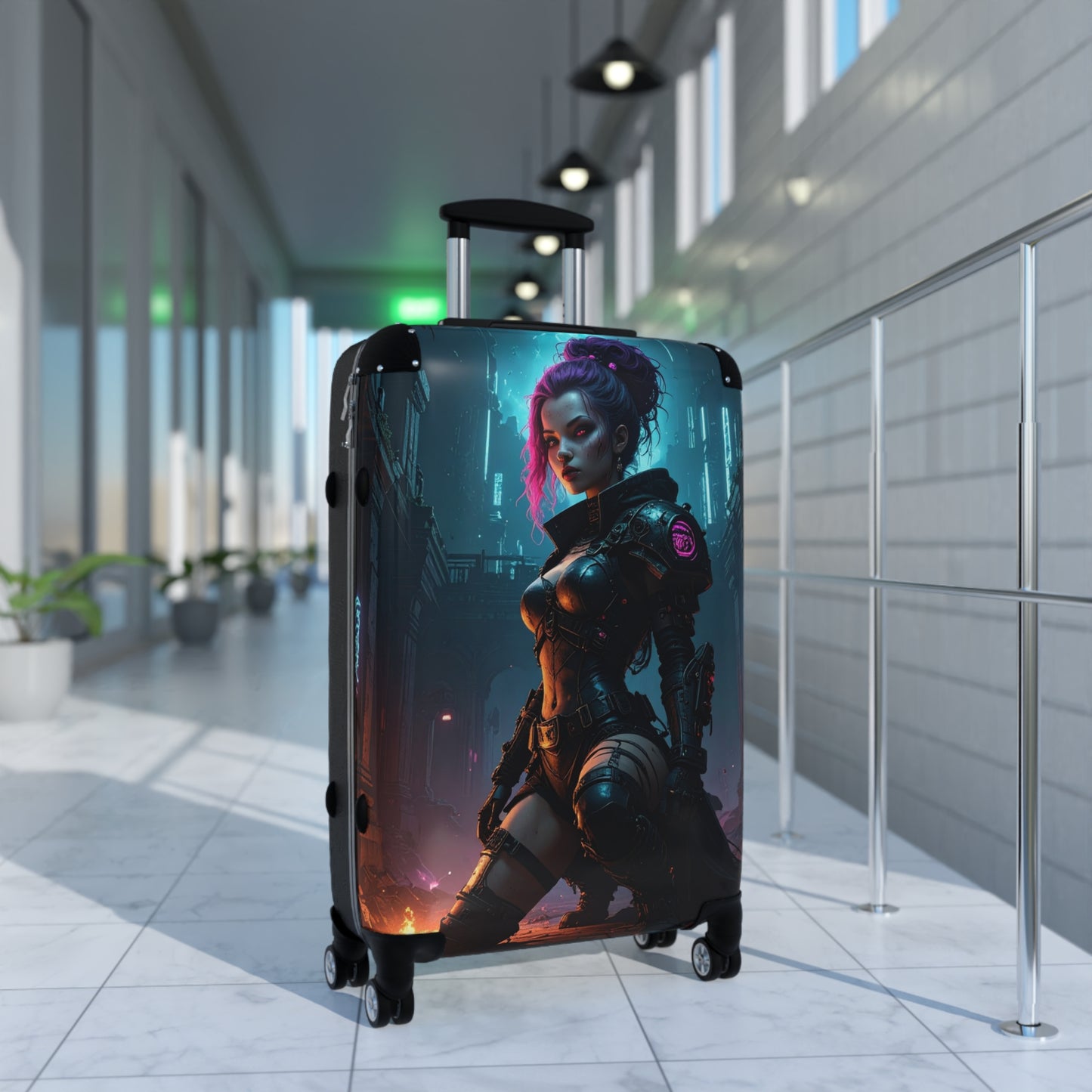 Futuristic Graphic Suitcase, Travel Luggage for Adventurers, Cyberpunk Style Carry-On, Unique Gift for Travelers, Stylish Vacation Bag