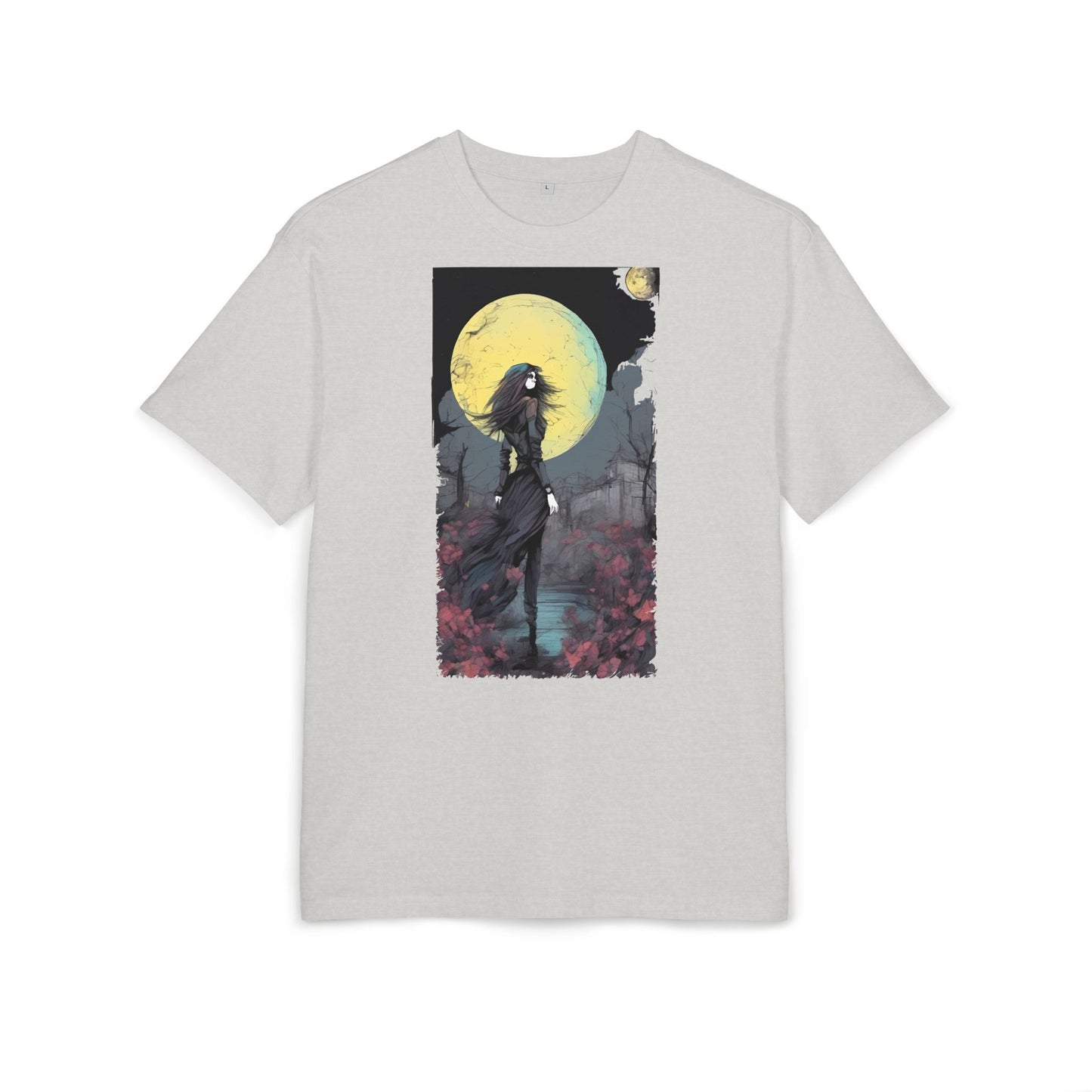 Moonlit Witch Oversize Tee, Cozy Casual Wear, Halloween Outfit, Gothic Style, Gift for Her, Everyday Fashion