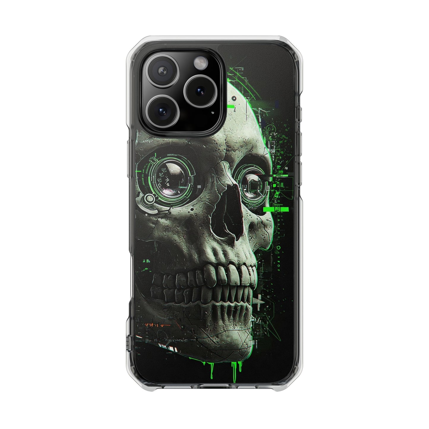 Gothic Skull Phone Case, Cyberpunk Design, Clear Impact Protection, Unique Gift for Him, Halloween Accessories, Tech Lover