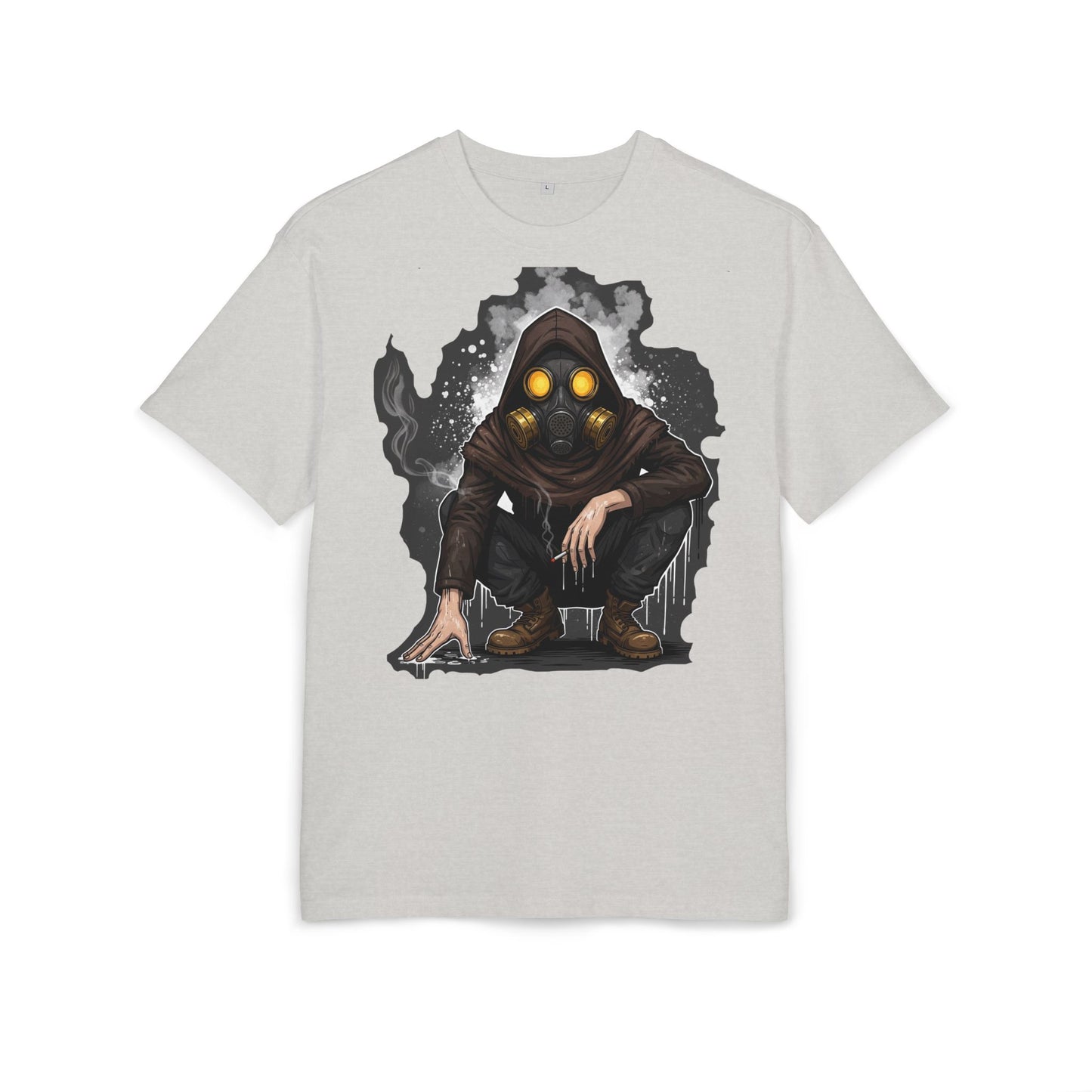 Gothic Gas Mask Unisex Heavy Oversize Tee, Streetwear Graphic Tee, Casual T-Shirt, Halloween Costume Top, Unique Gift Idea