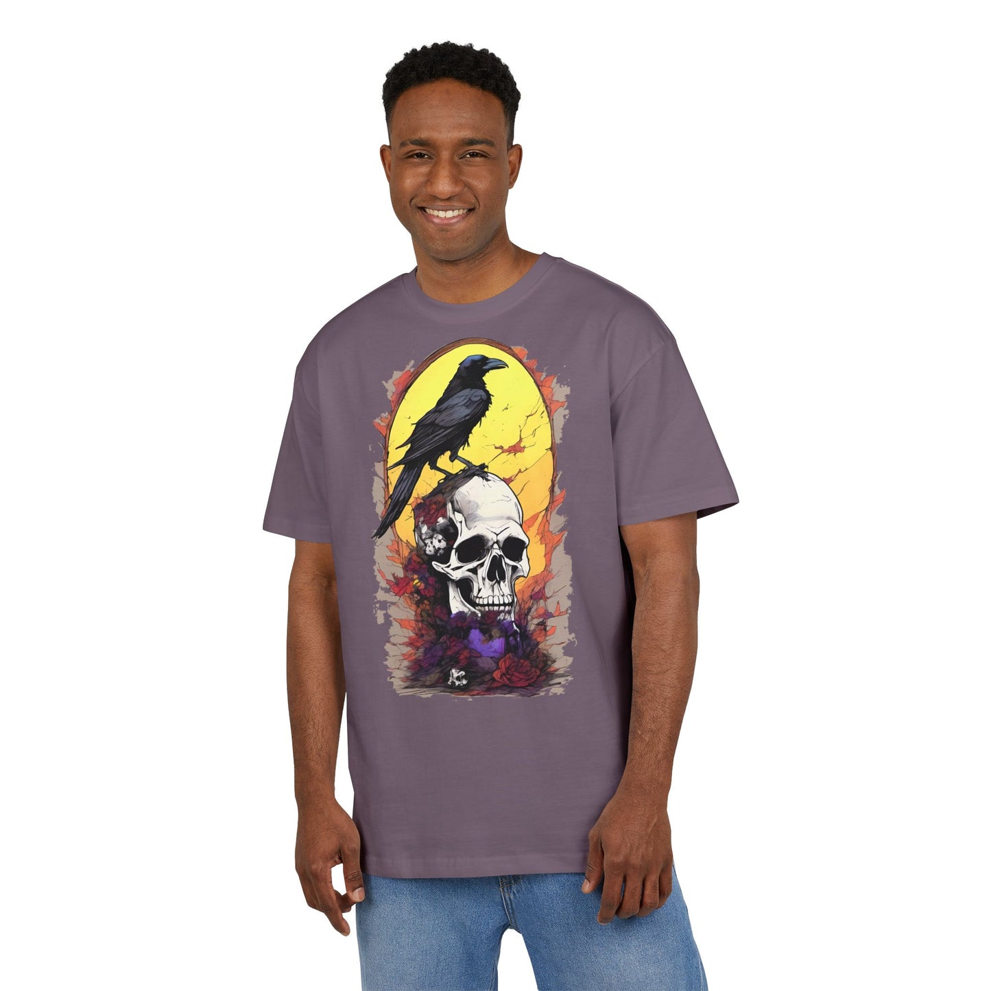 Gothic Raven & Skull Tee, Unisex Oversized Shirt, Edgy Halloween Fashion, Alternative Streetwear, Unique Graphic Tee, Perfect Gift