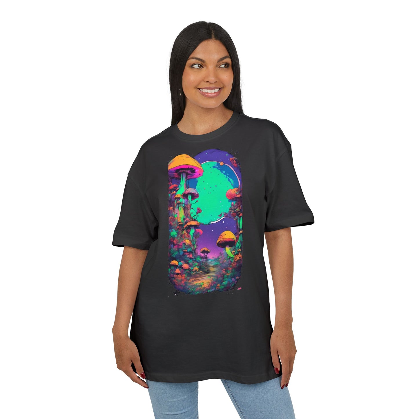 Psychedelic Mushroom Oversize Tee, Unisex Heavyweight Shirt, Bohemian Fashion, Festival Wear, Nature Lover Gift