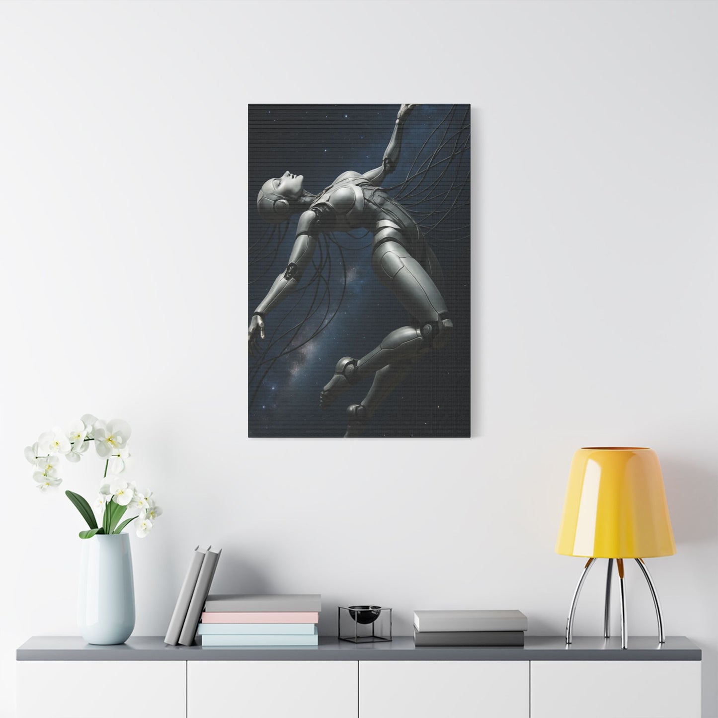 Satin Canvas Art Print, Futuristic Robot Wall Decor, Unique Home Artwork, Cyberpunk Aesthetic, Gift for Tech Lovers
