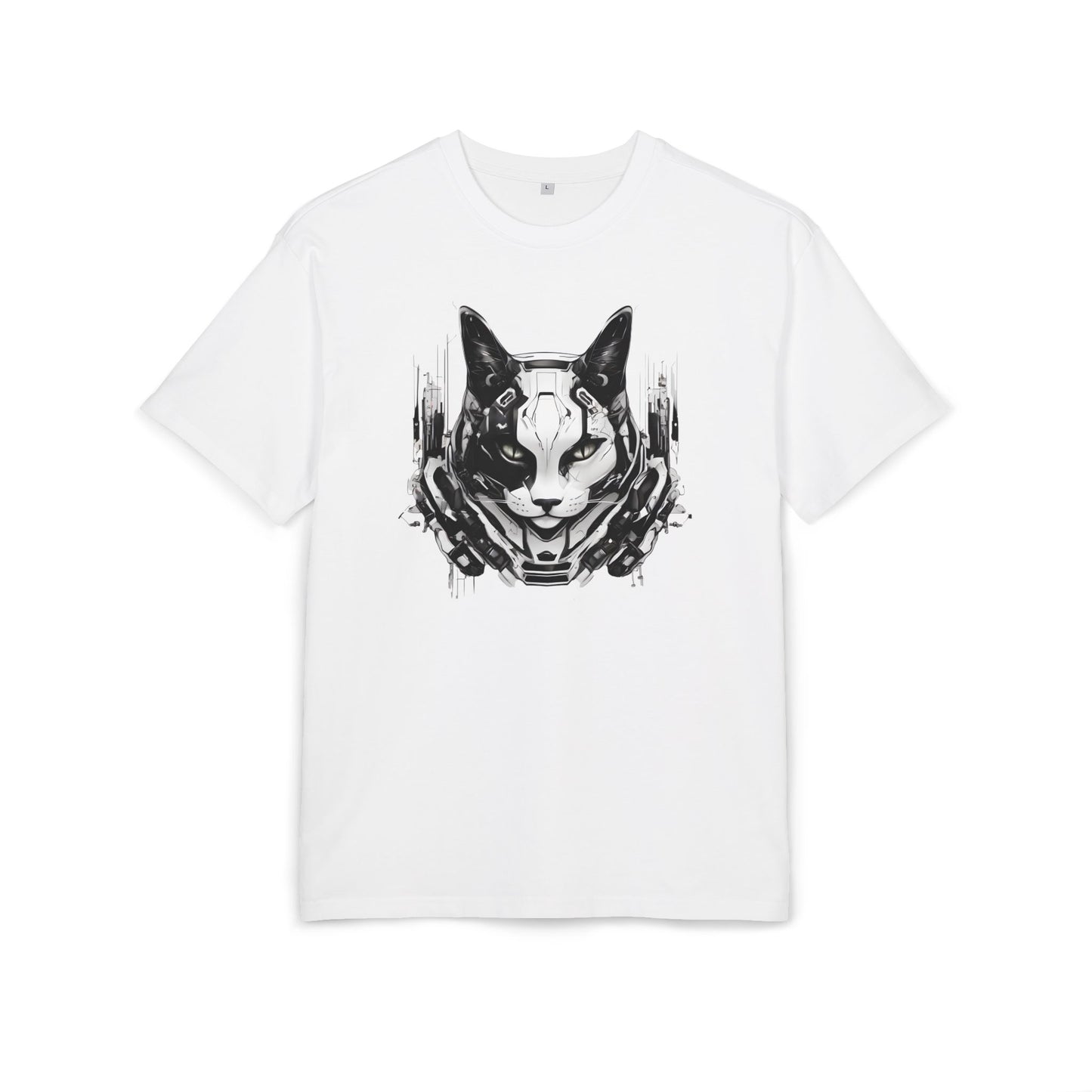 Cyber Cat Graphic Tee - Unisex Oversized T-Shirt, Cool Streetwear, Gift for Cat Lovers, Futuristic Design, Casual Everyday Wear