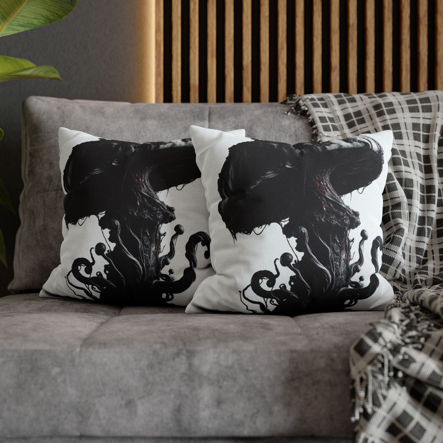 Gothic Mushroom Pillowcase | Dark Art Decor, Home Accent, Unique Gift, Black and White Throw Pillow, Living Room Decor