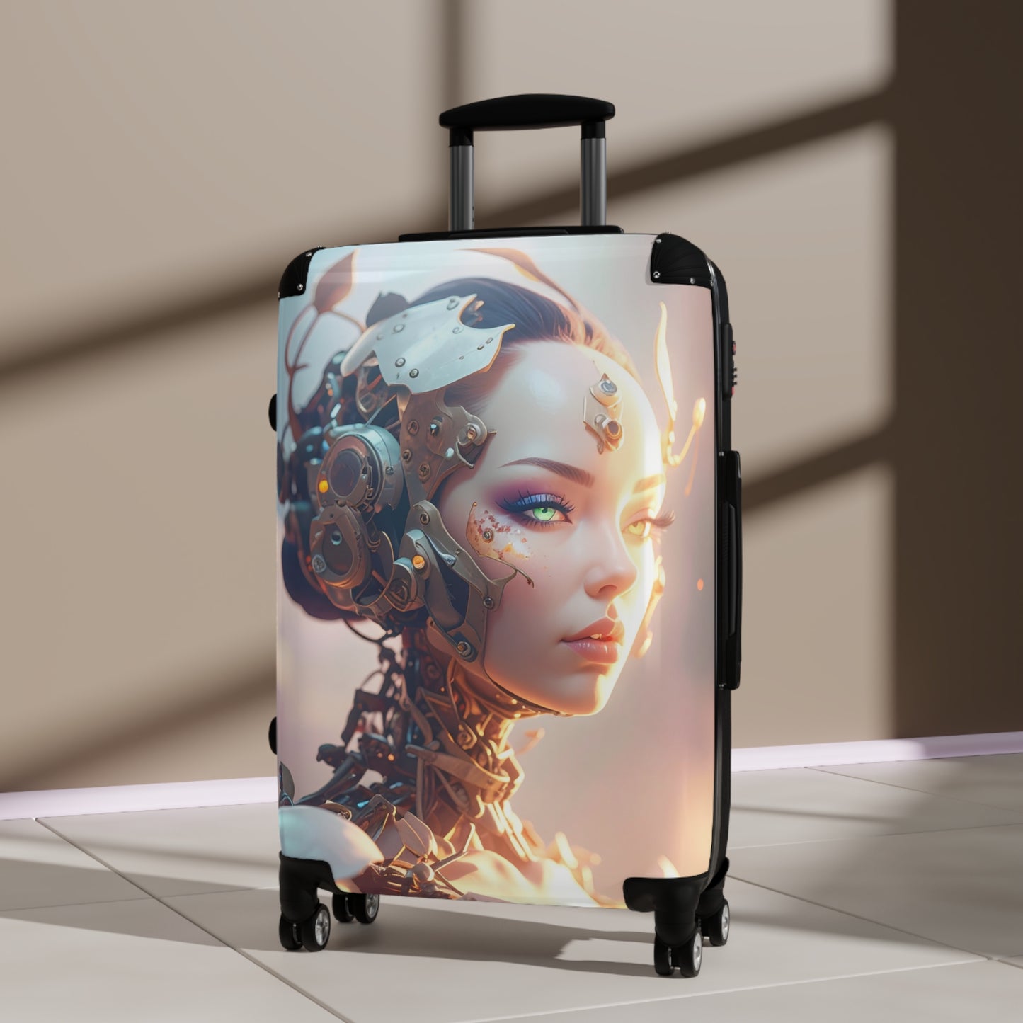 Futuristic Travel Suitcase with Robotic Design, Stylish Luggage, Carry-On Bag for Modern Travelers, Unique Gift for Adventurers