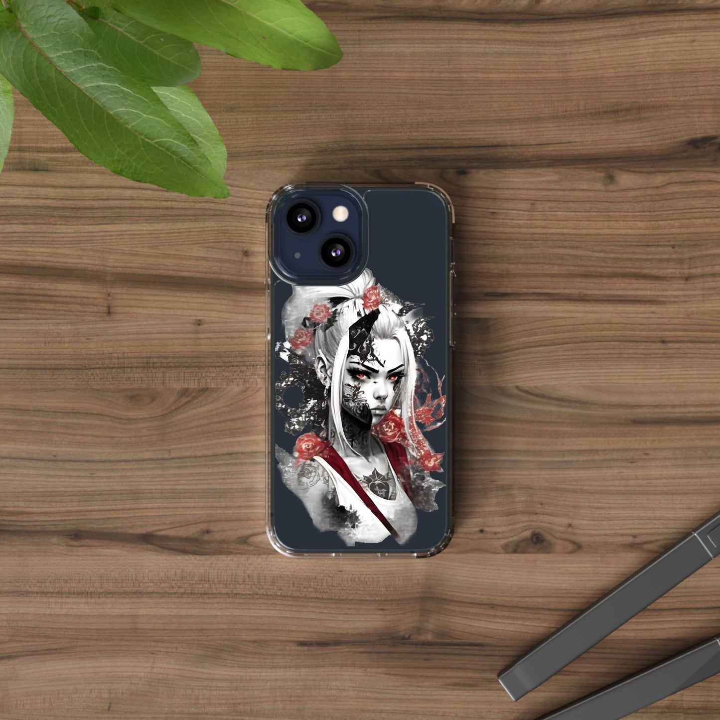 Artistic Clear Phone Case with Floral Design