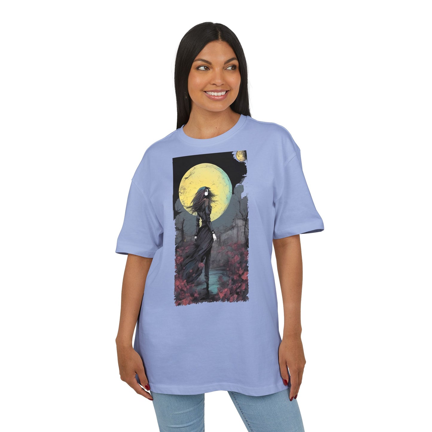 Moonlit Witch Oversize Tee, Cozy Casual Wear, Halloween Outfit, Gothic Style, Gift for Her, Everyday Fashion