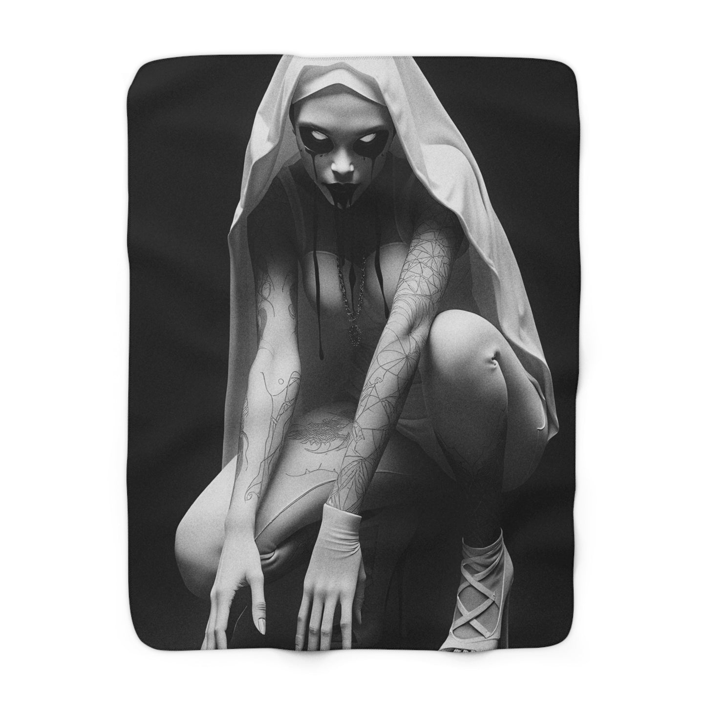 Gothic Sherpa Fleece Blanket - Cozy Horror Decor