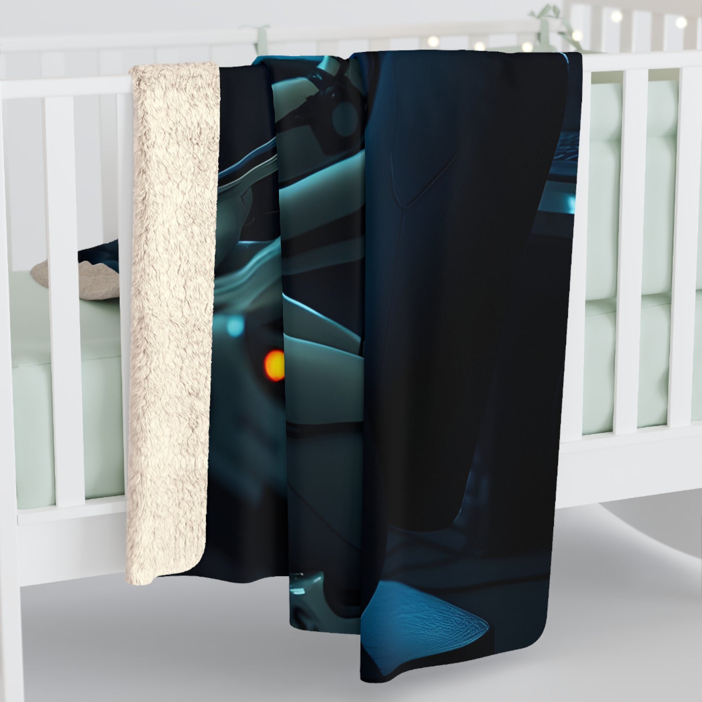 Cozy Cyberpunk Sherpa Fleece Blanket - Futuristic Design for Tech Lovers