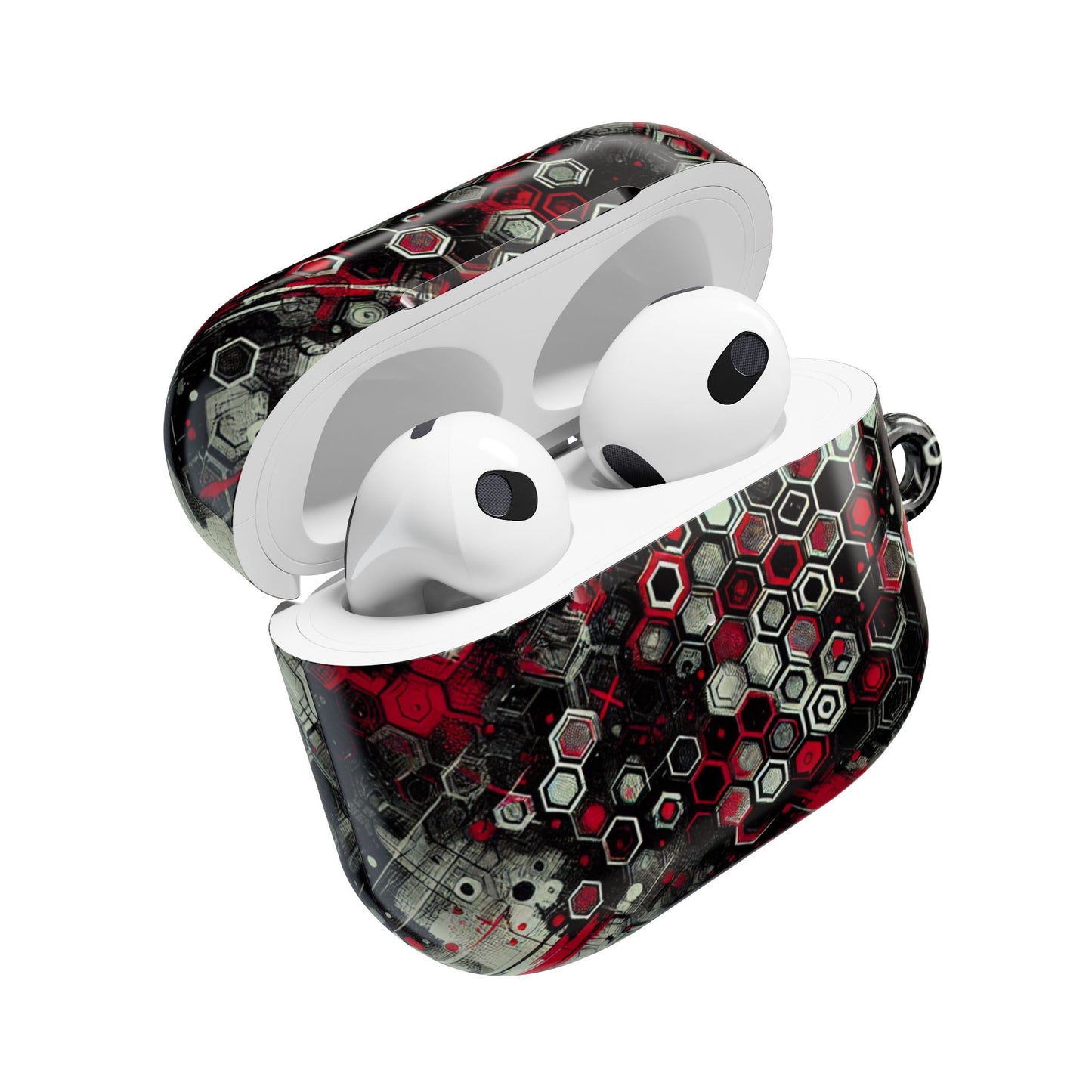 Hexagonal Red & Black AirPod Case | Trendy Tech Accessory, Unique Gifts for Music Lovers, Stylish Earbud Protection