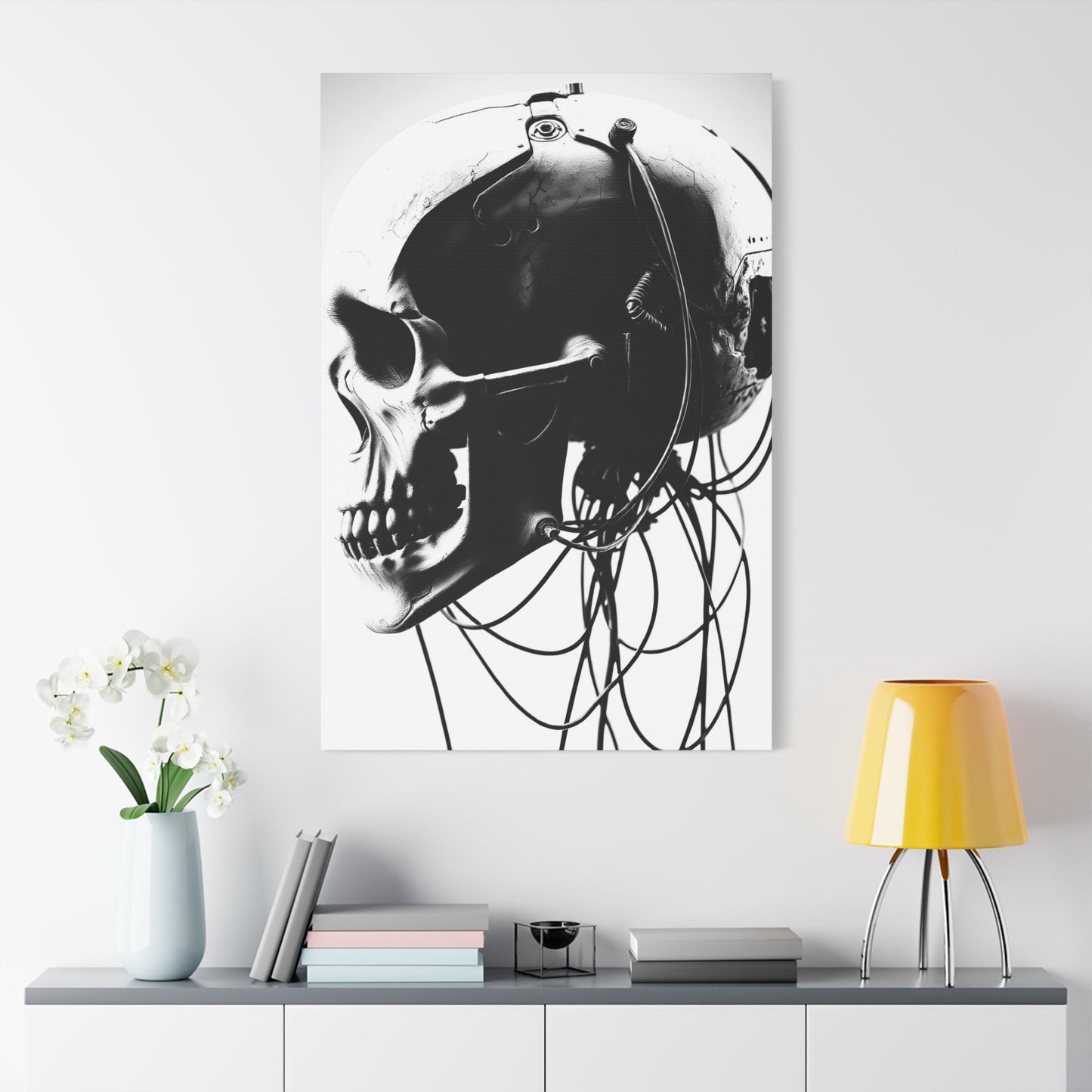 Gothic Skull Canvas Art, Black and White Stretched Wall Decor, Edgy Home Aesthetic, Perfect for Halloween and Punk Lovers