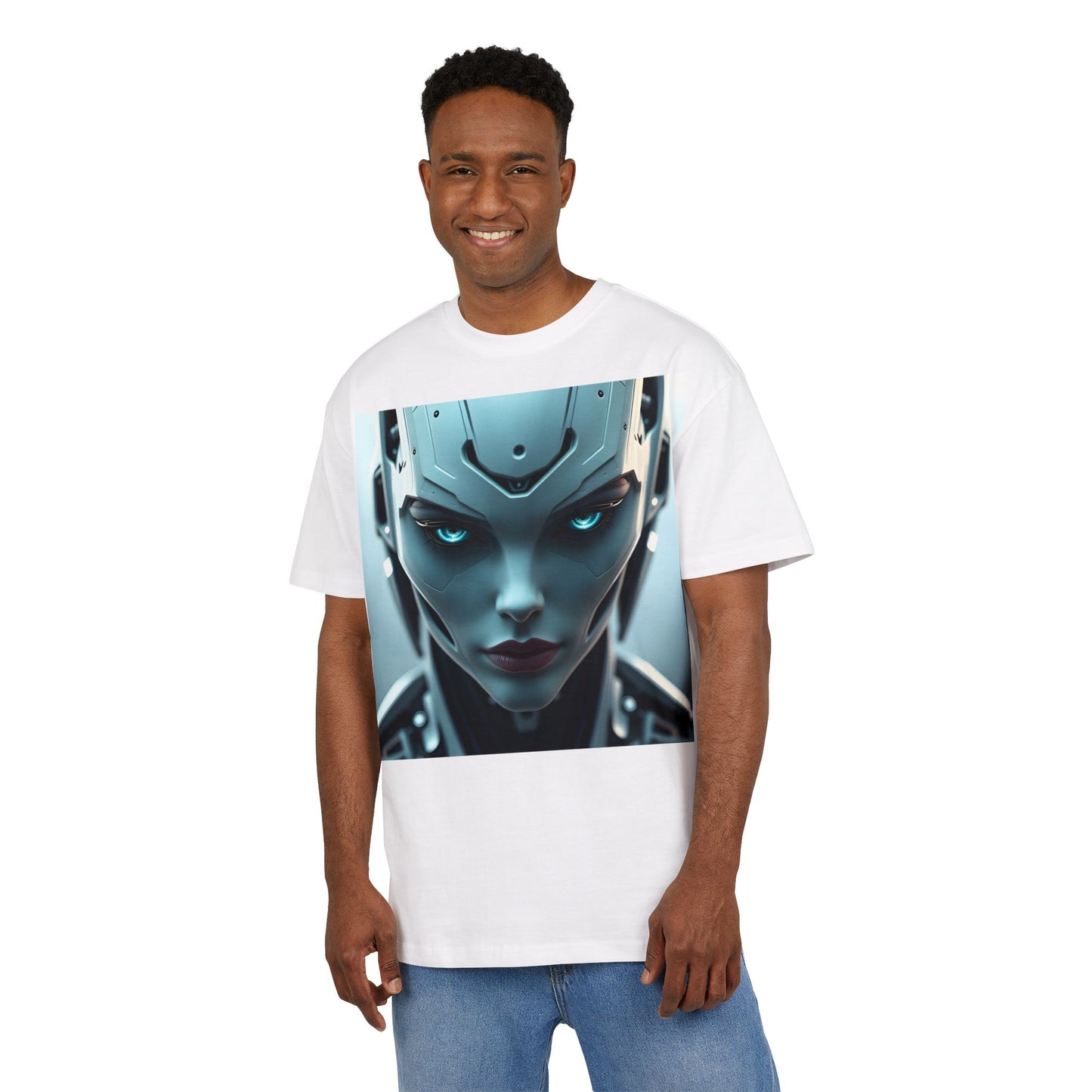 Futuristic Robot Oversize Tee, Cyberpunk Fashion, Unisex Graphic T-Shirt, Tech-Inspired Apparel, Unique Gift for Geeks