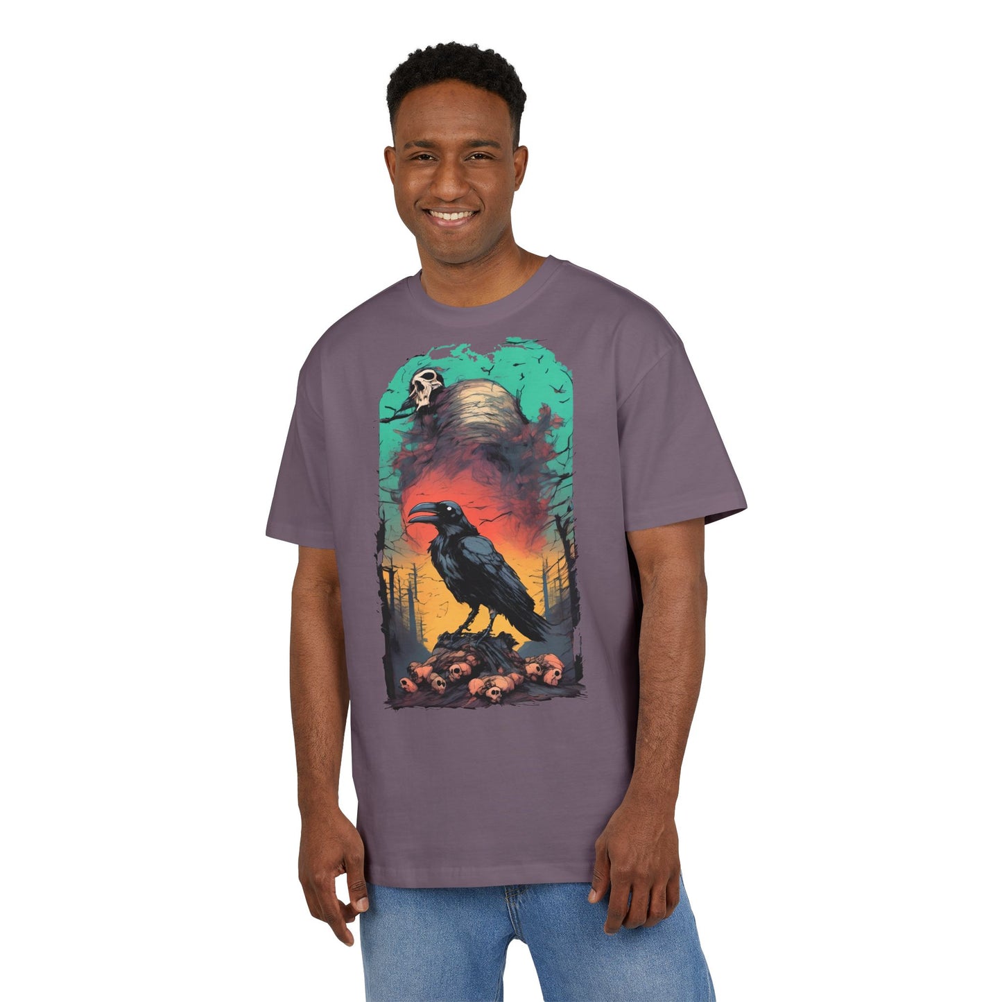 Mystical Raven Oversize Tee: Boho Style, Unisex Graphic T-Shirt for Nature Lovers, Festival Wear, Halloween, Gift Ideas