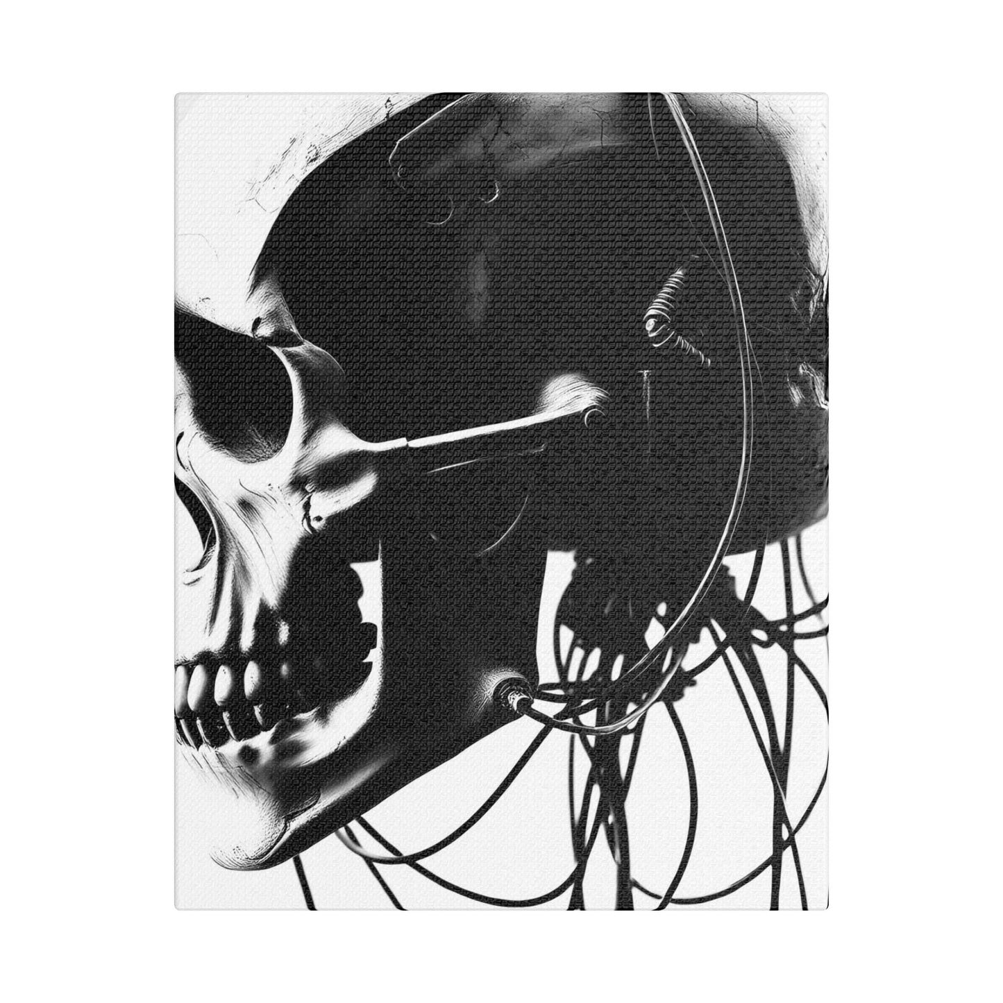 Gothic Skull Canvas Art, Black and White Stretched Wall Decor, Edgy Home Aesthetic, Perfect for Halloween and Punk Lovers