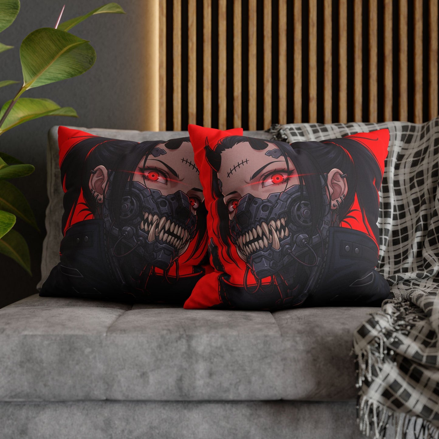 Gothic Anime Pillowcase, Decorative Throw Pillow, Cyberpunk Square Cushion, Bedroom Decor, Unique Gift for Fans, Cozy Home Accents