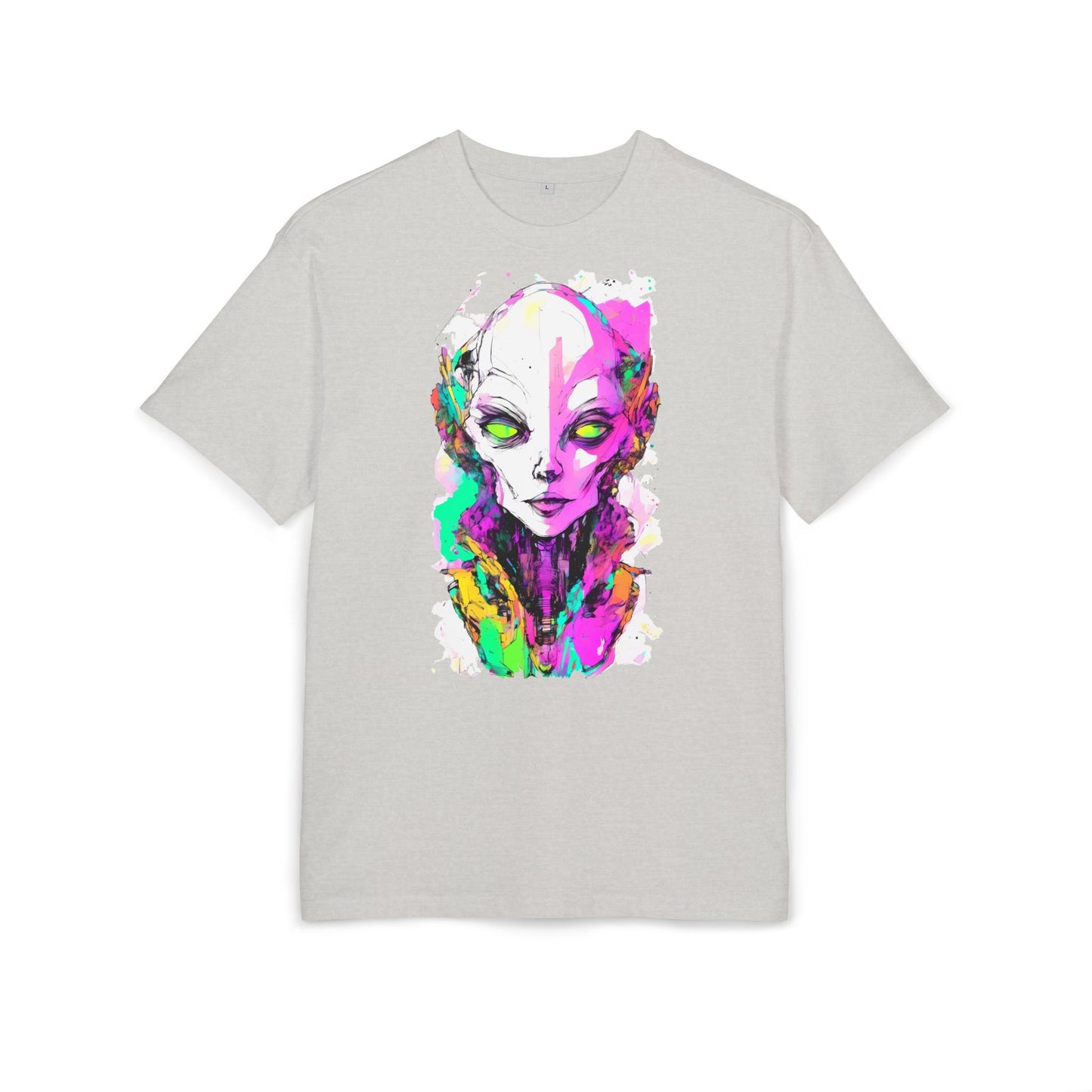 Colorful Alien Graphic Unisex Heavy Oversize Tee | Casual Streetwear, Gift for UFO Enthusiasts, Statement Tee, Festival Wear, Unique Art Tee