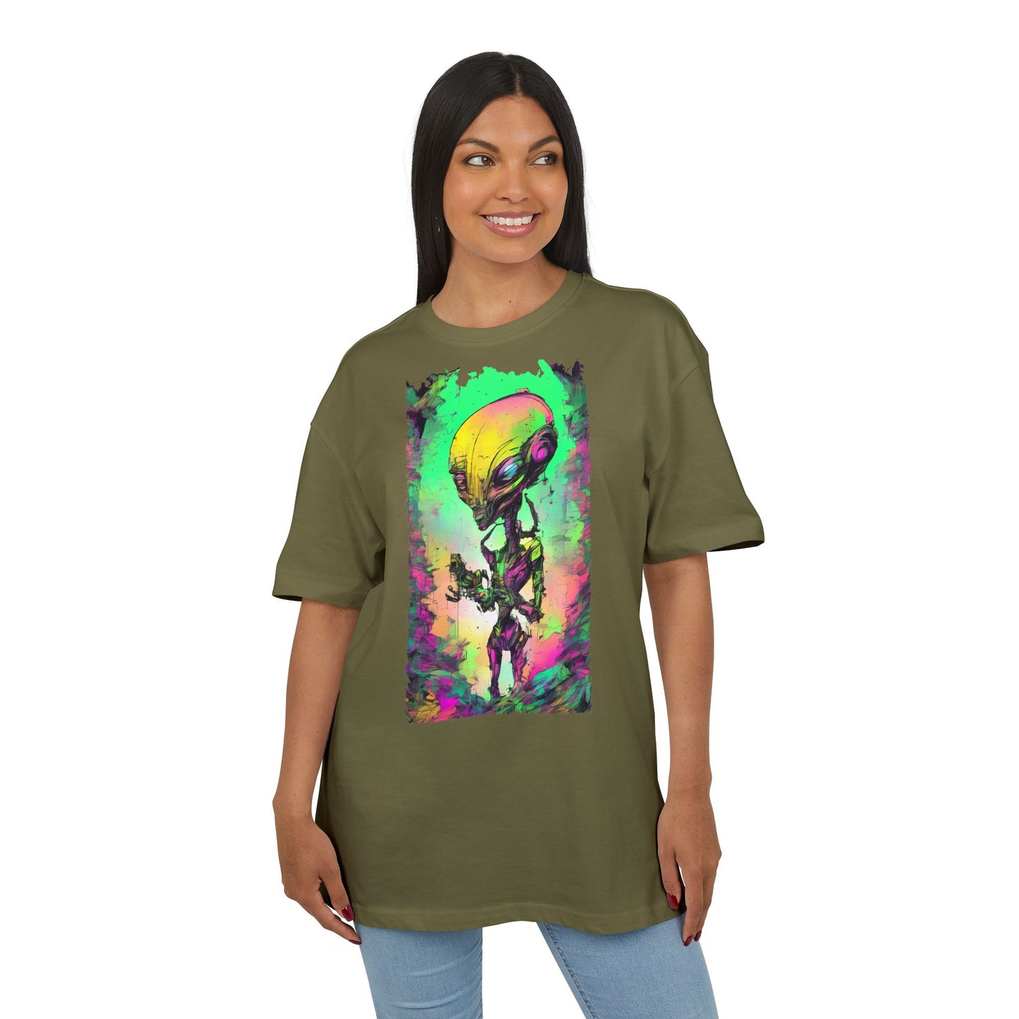 Cosmic Alien Art Tee - Unisex Heavy Oversize Tee, Retro Space Vibe Shirt, Gift for Sci-Fi Lovers, Casual Wear, Unique Graphic T-Shirt