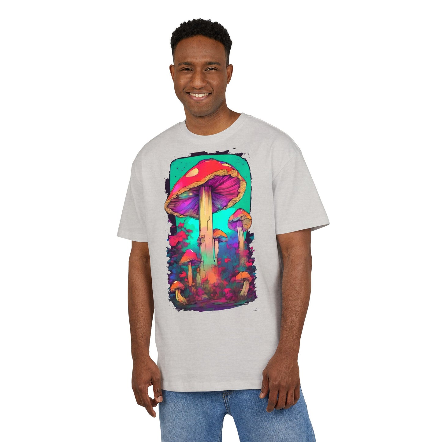 Vibrant Mushroom Art Oversized Tee, Unisex Graphic T-Shirt, Trendy Casual Style, Nature Lover Gift, Festival Clothing, Psychedelic Design