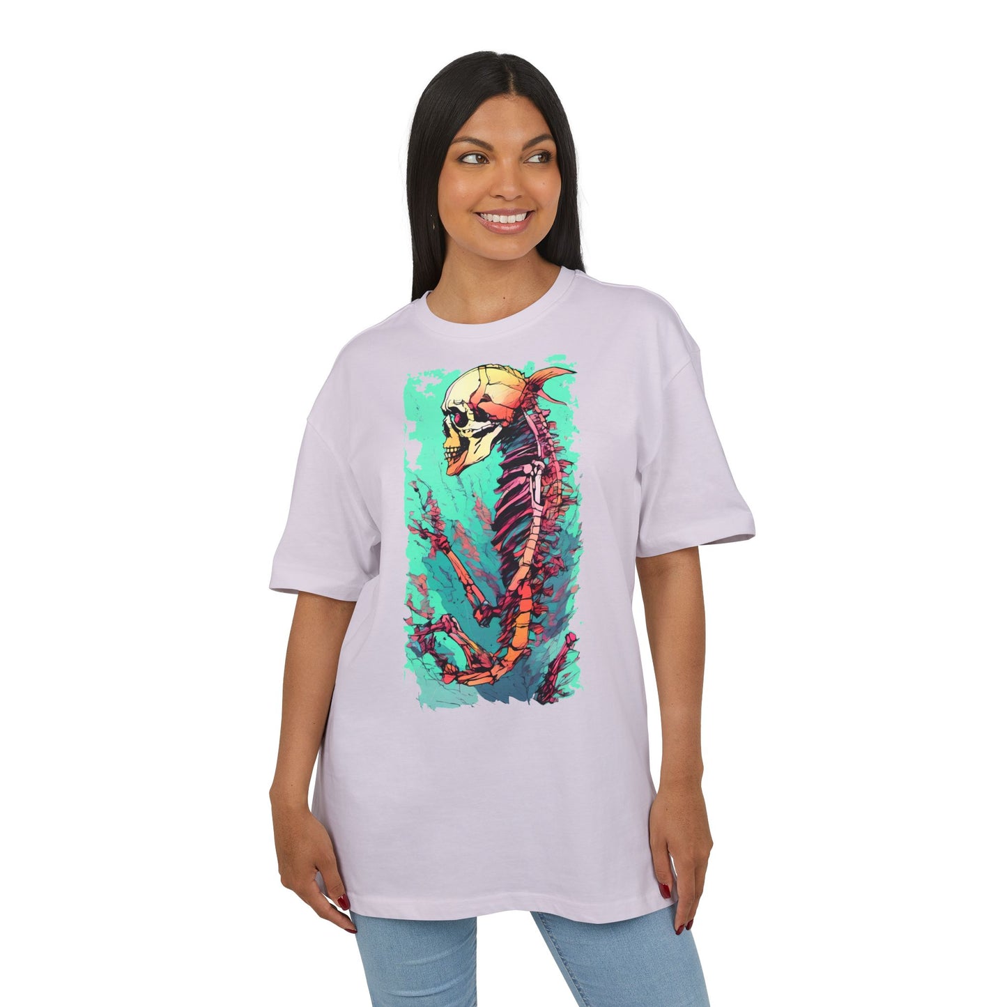 Colorful Skeleton Art Unisex Heavy Oversize Tee | Graphic Tee, Skeleton Shirt, Artsy Gift, Halloween Apparel, Trendy Streetwear