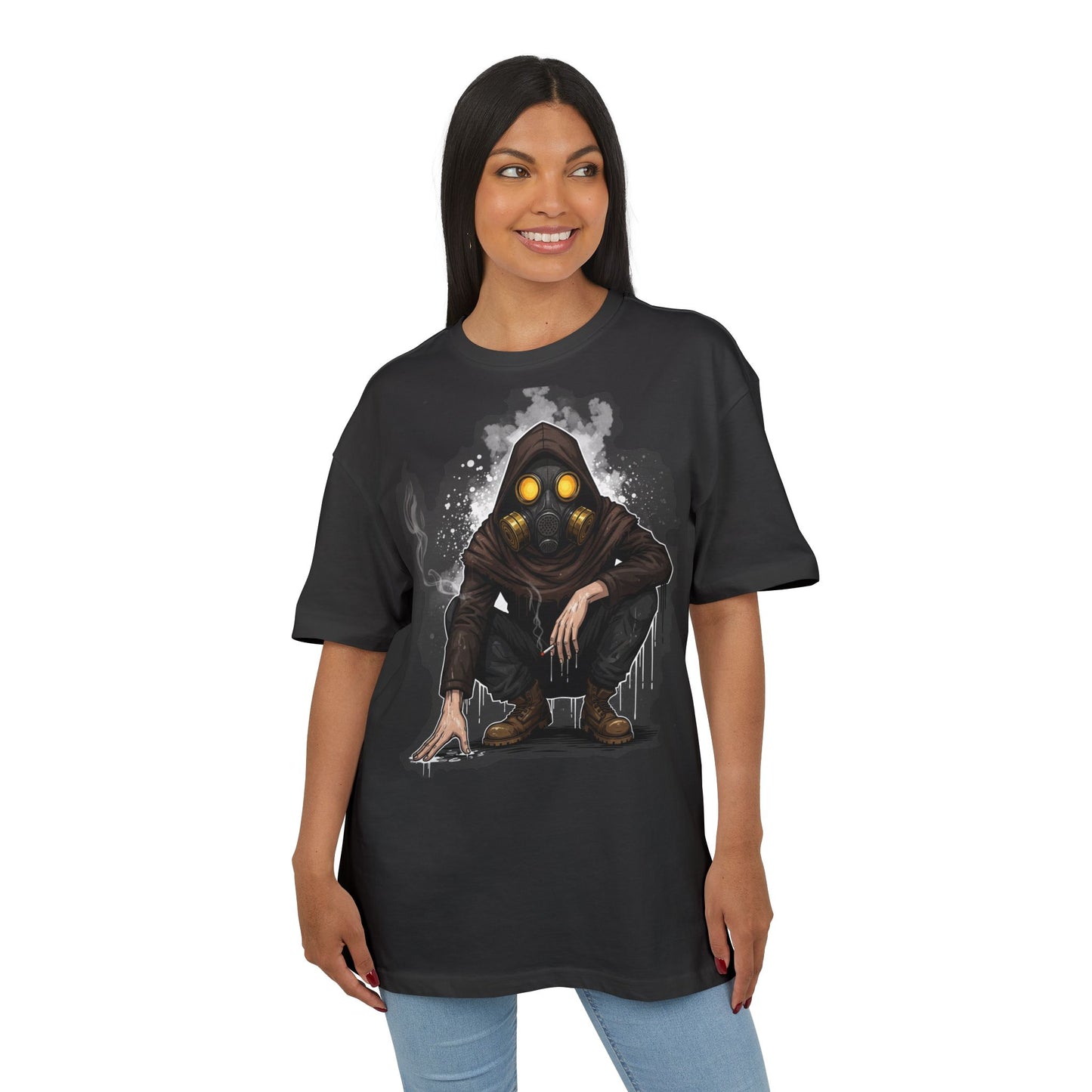 Gothic Gas Mask Unisex Heavy Oversize Tee, Streetwear Graphic Tee, Casual T-Shirt, Halloween Costume Top, Unique Gift Idea