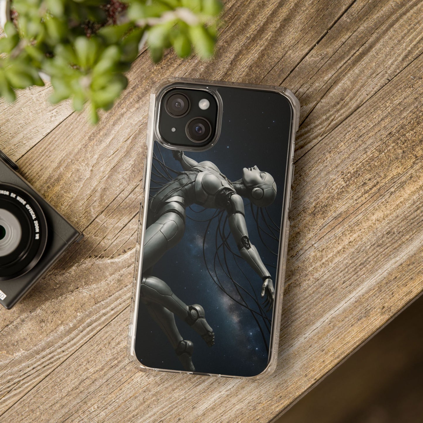 Futuristic Phone Case, Artistic Clear Impact Case for Tech Lovers, Robot Design Phone Cover, Unique Gift for Geeks, Space Theme