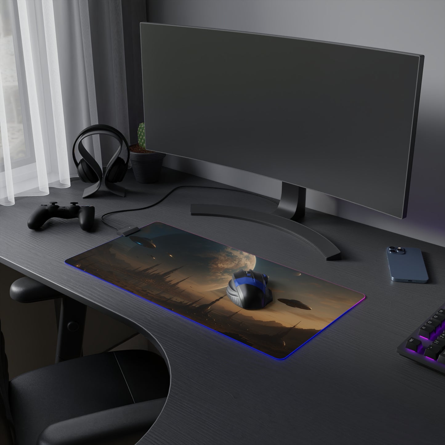 Futuristic LED Gaming Mouse Pad | LED Desk Mat for Gamers, RGB Mousepad, Gaming Accessories, Gamer Gift, Cyberpunk Decor