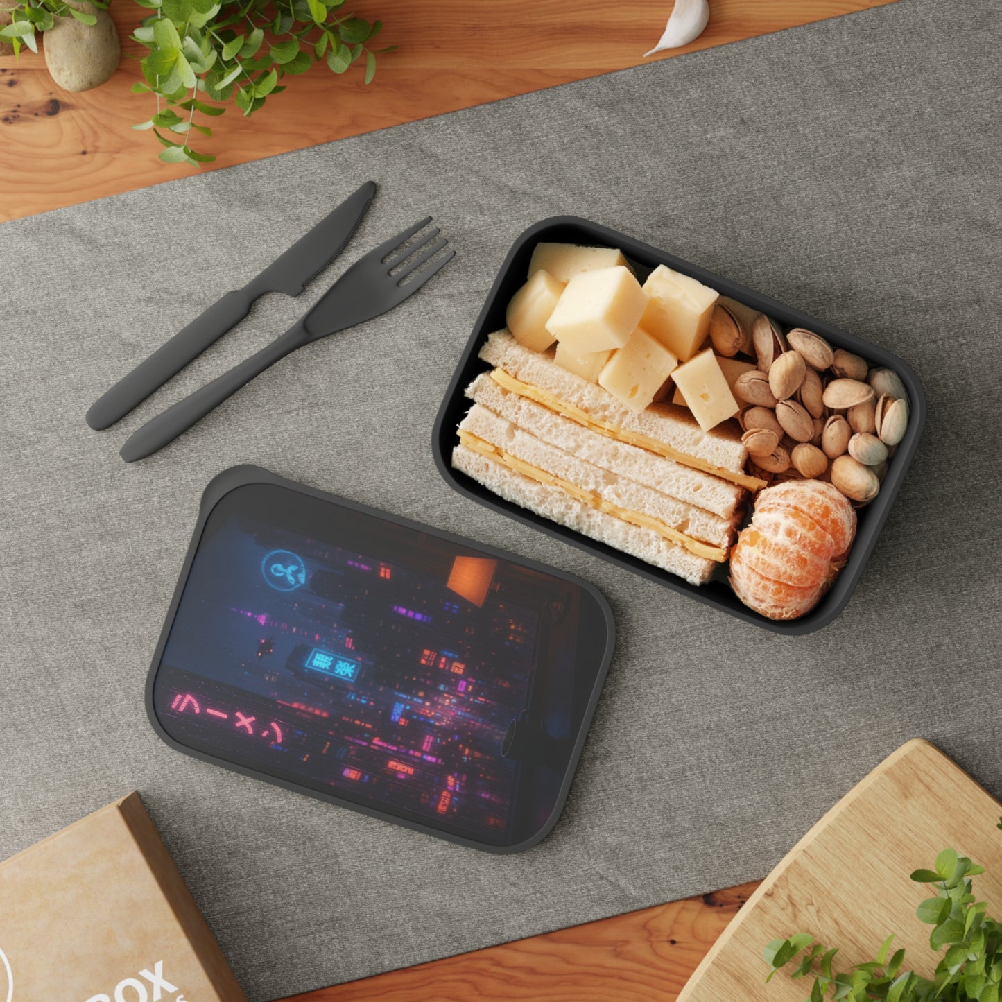 Aesthetic Bento Box with Neon City Design, Food Container, Lunch Box, Meal Prep, Eco-Friendly, Perfect for School and Work