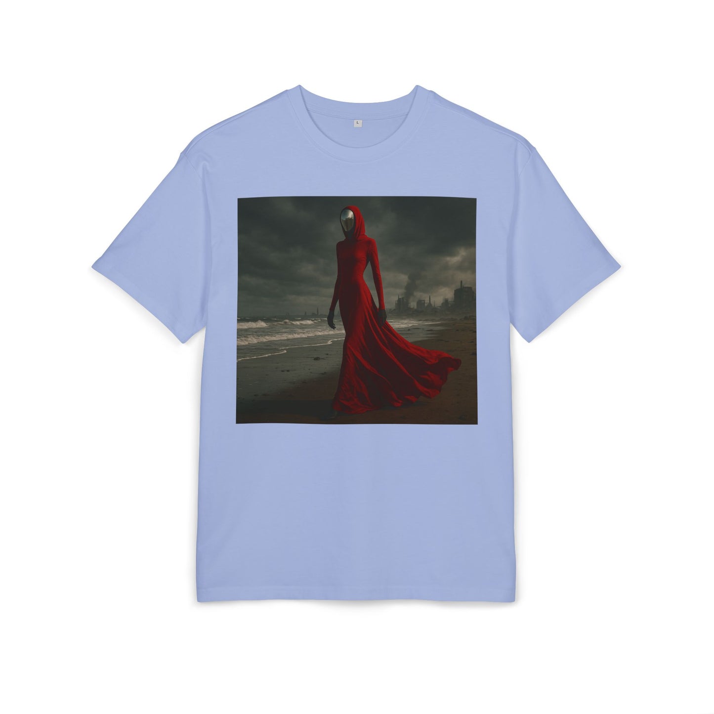 Mystical Red Hooded Tee - Unisex Oversize T-Shirt, Grunge Fashion, Streetwear Style, Gift for Horror Fans, Casual Wear