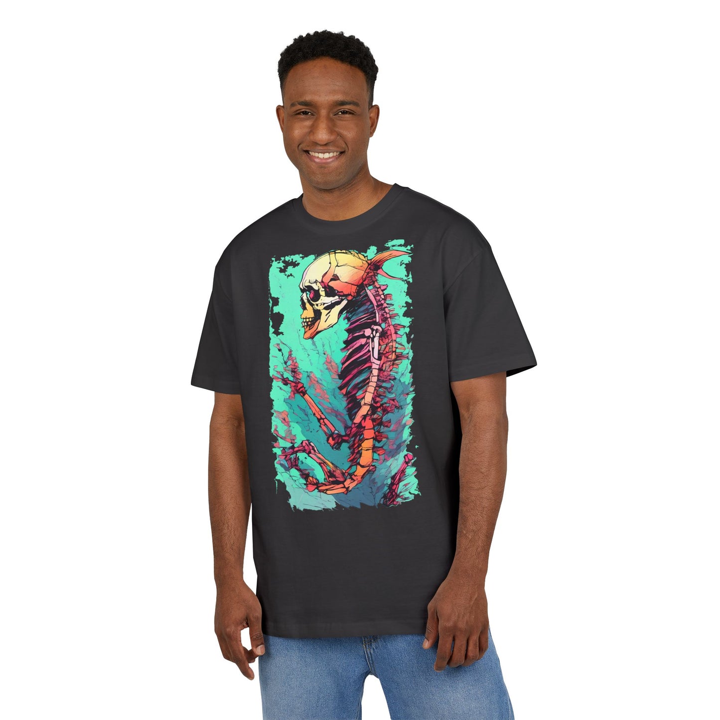 Colorful Skeleton Art Unisex Heavy Oversize Tee | Graphic Tee, Skeleton Shirt, Artsy Gift, Halloween Apparel, Trendy Streetwear