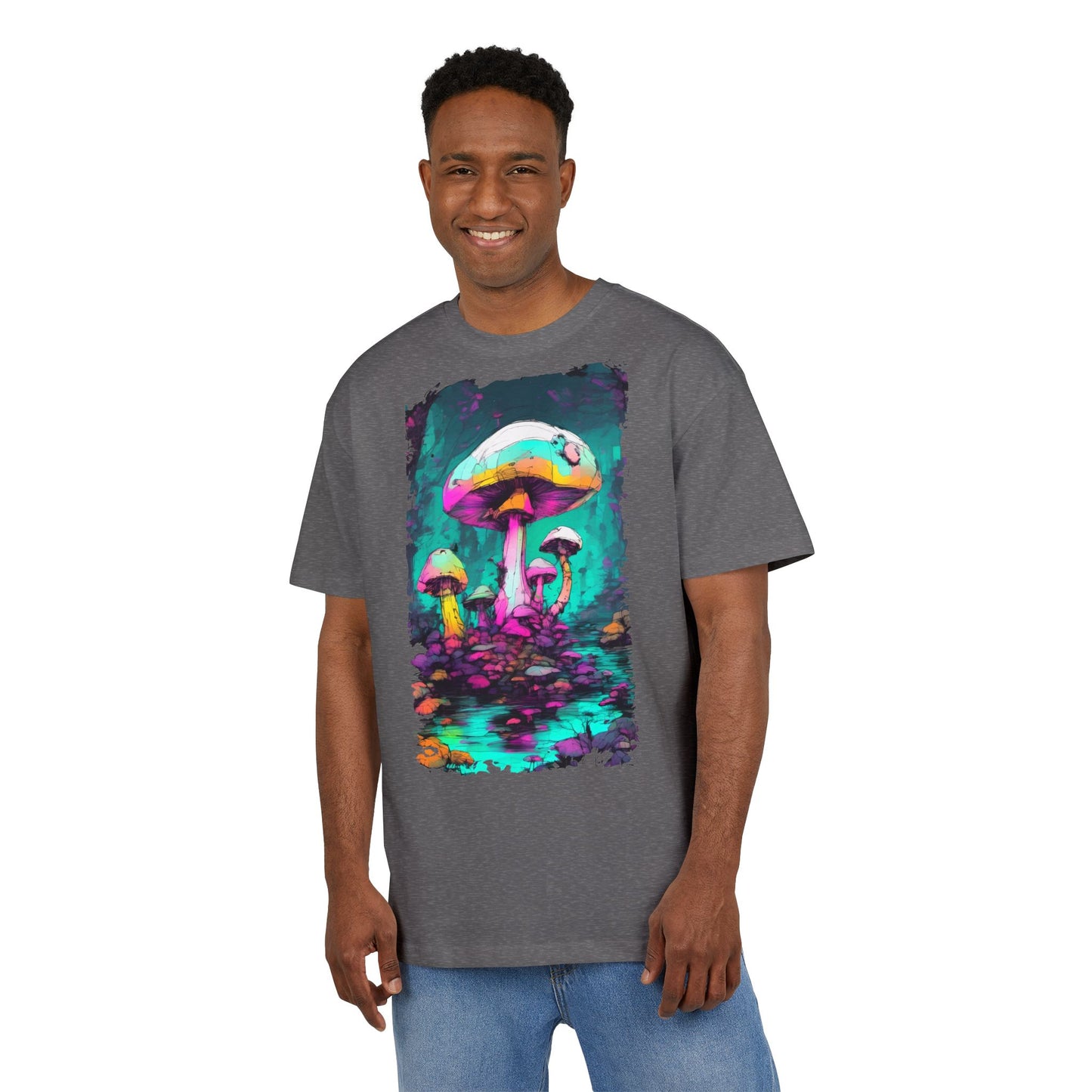 Psychedelic Mushroom Unisex Oversized Tee, Retro Graphic T-Shirt, Festival Wear, Street Style, Unique Gift for Nature Lovers