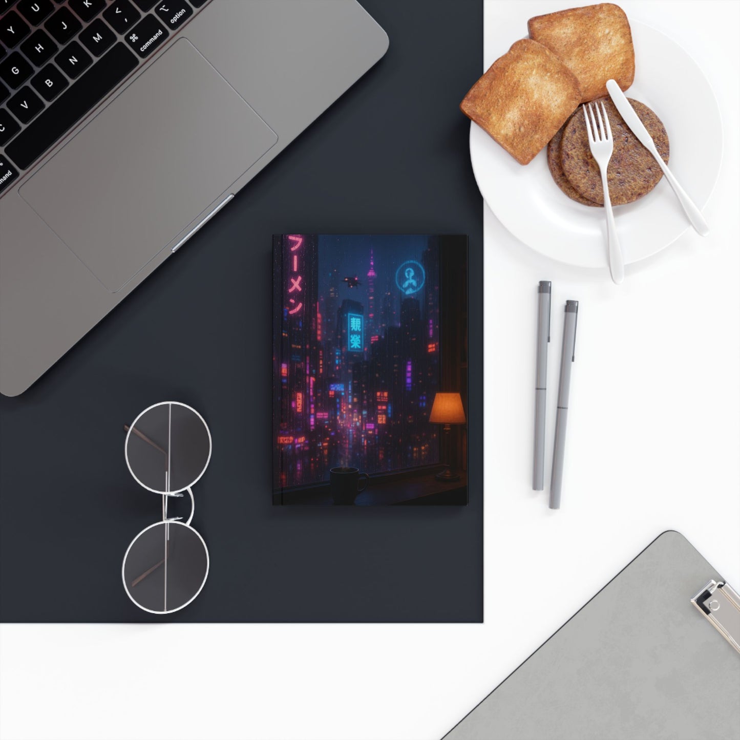 Neon Cityscape Hard Backed Journal, Aesthetic Notebook for Writers, Gift for Students, Travel Diary, Inspirational Journal